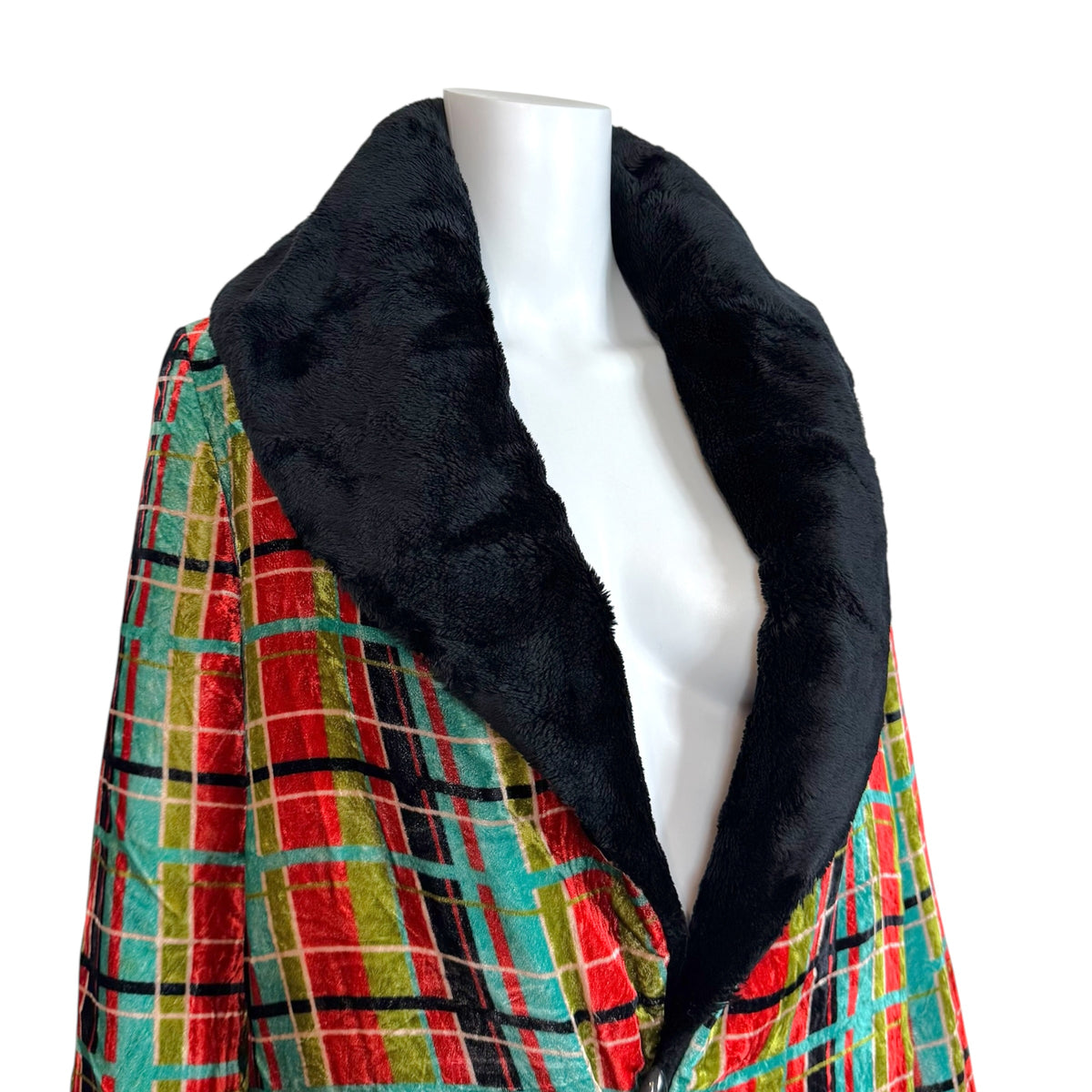 Jean Paul Gaultier S/S 1997 Multicolor Plaid Velvet & Faux Fur Coat