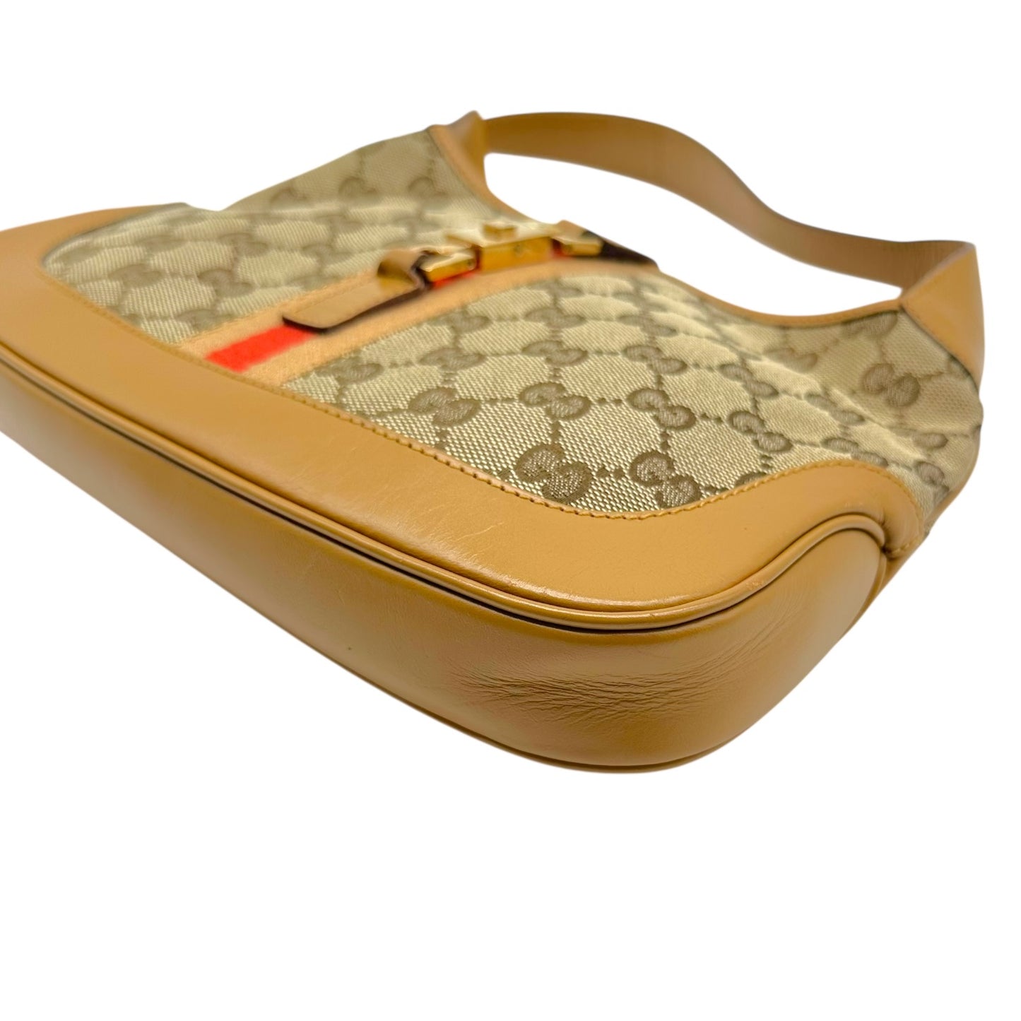 Gucci Tan Monogram Canvas & Stripe Shoulder Jackie Bag