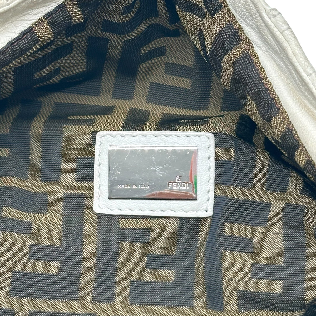 Fendi White Leather Hobo Bag with Woven Handles