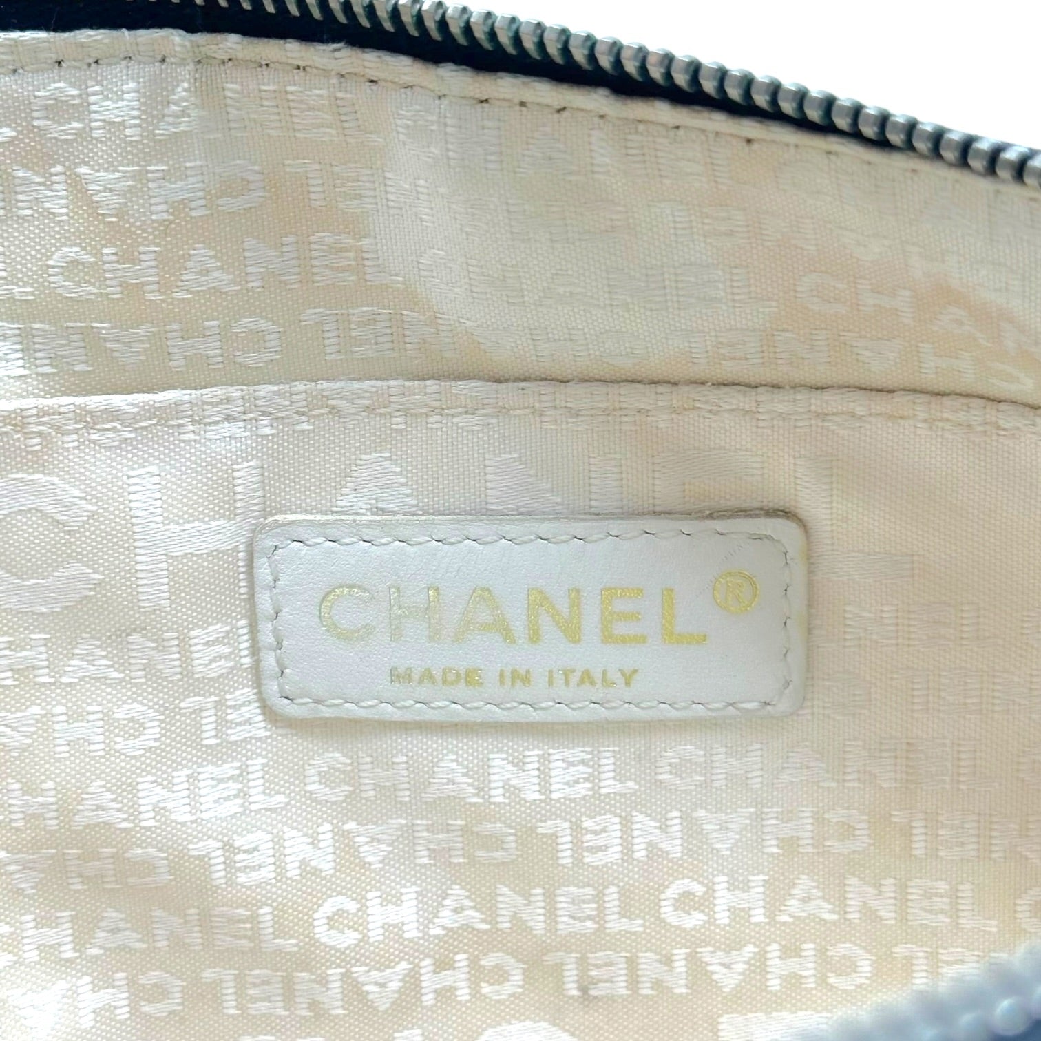 Chanel Canvas Shoulder Bag Gray White Chocolate Bar CC Logo