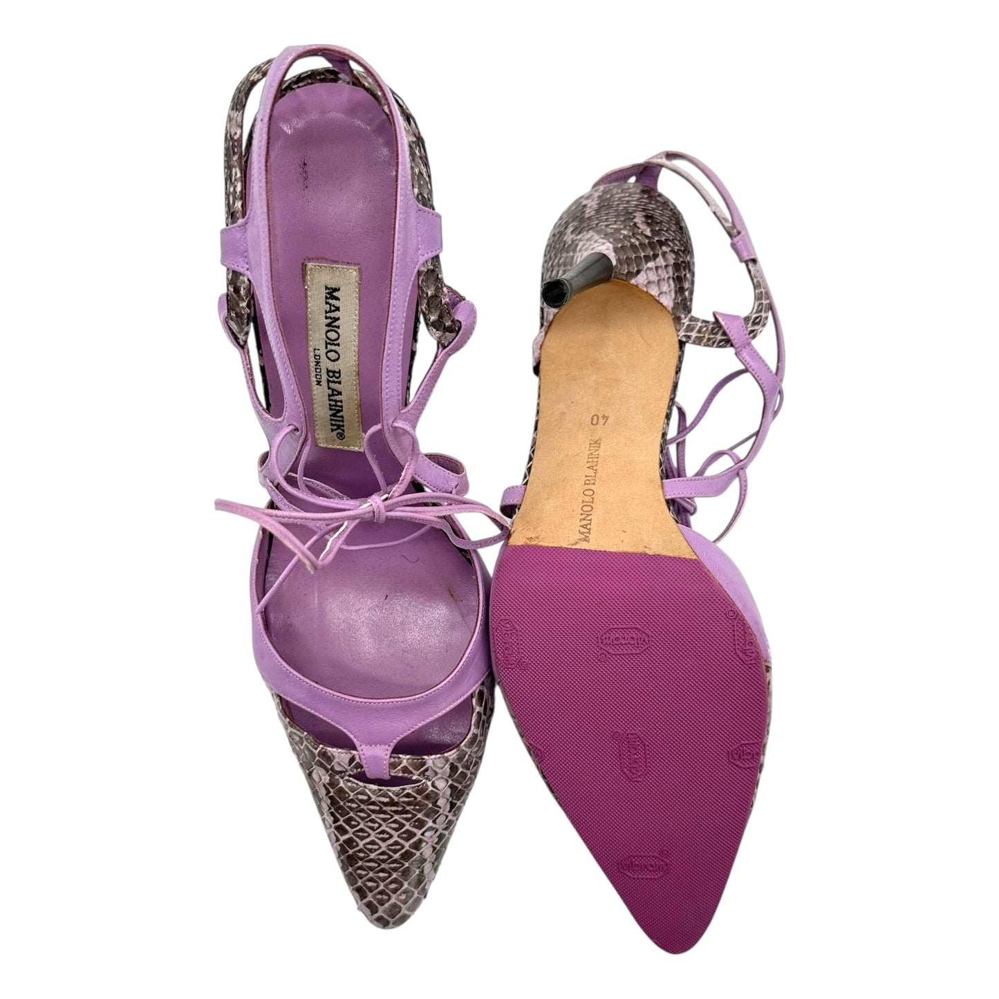 Manolo Blahnik Purple Python Lace Up Heels