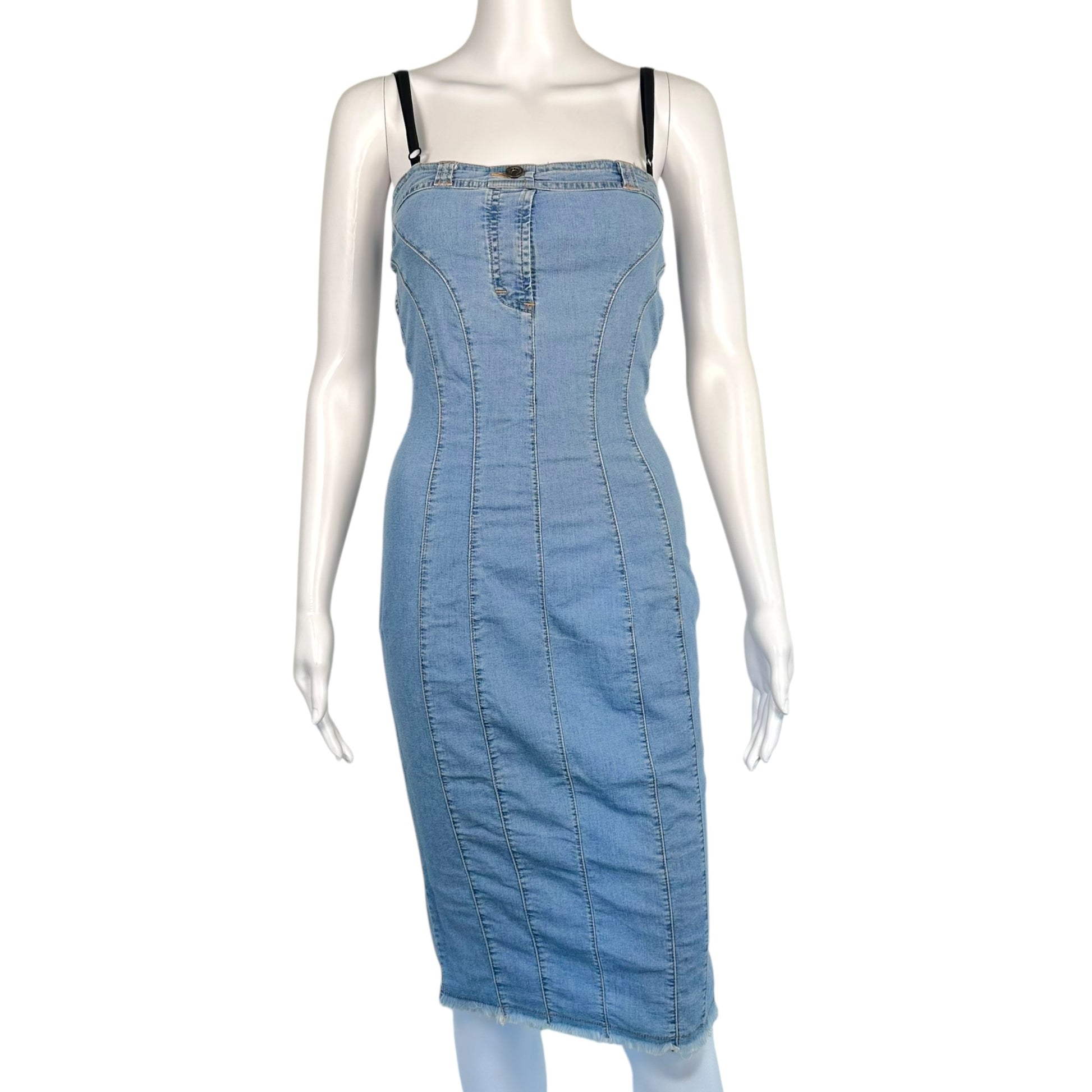 D&G Denim Open Back Midi Dress Light Blue Fitted