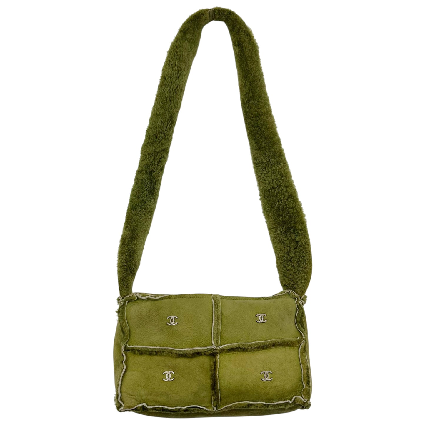 Chanel Green Shearling Crossbody Bag 2000s Vintage