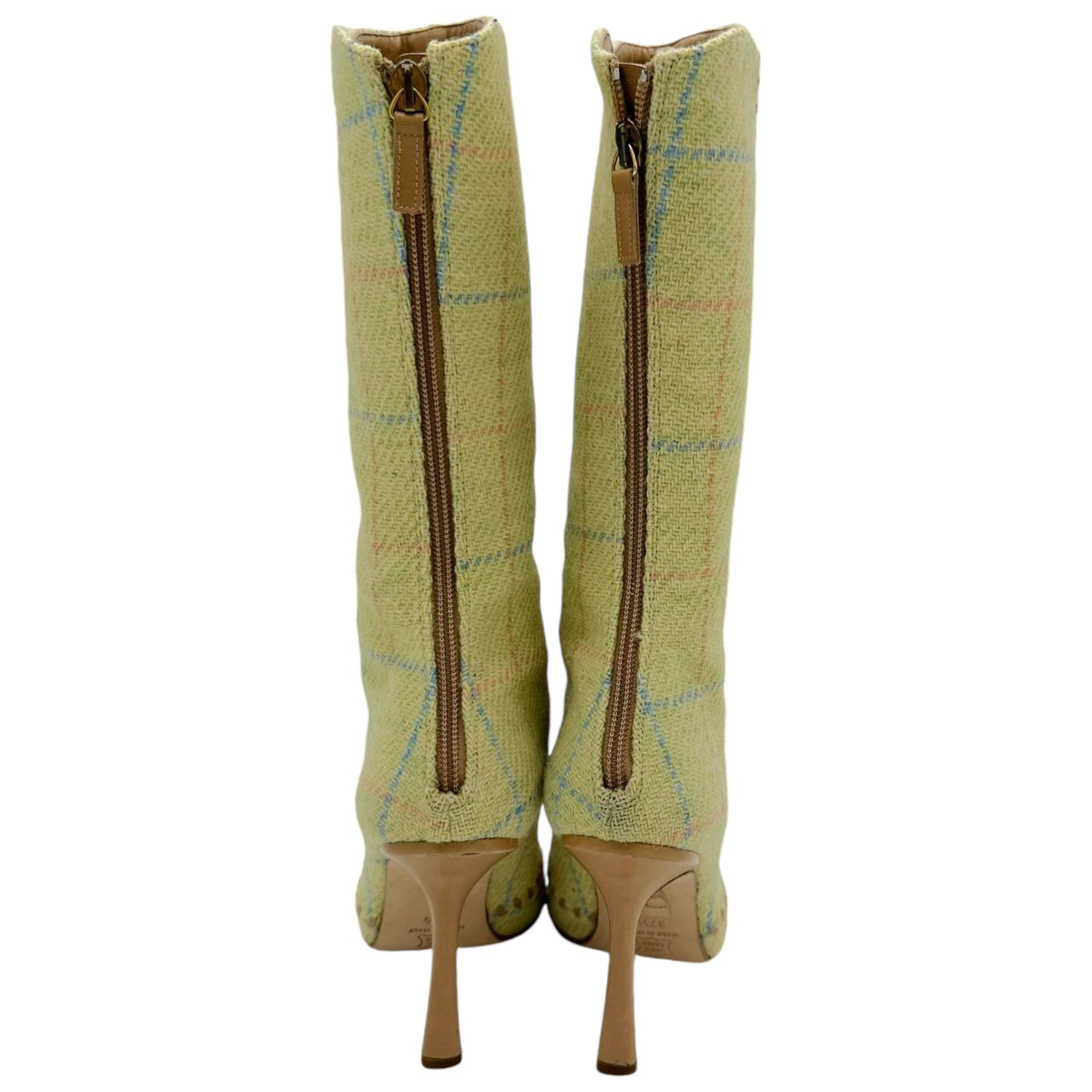 Jimmy Choo Green Plaid Wool Heeled Boots - Outfit Repeater