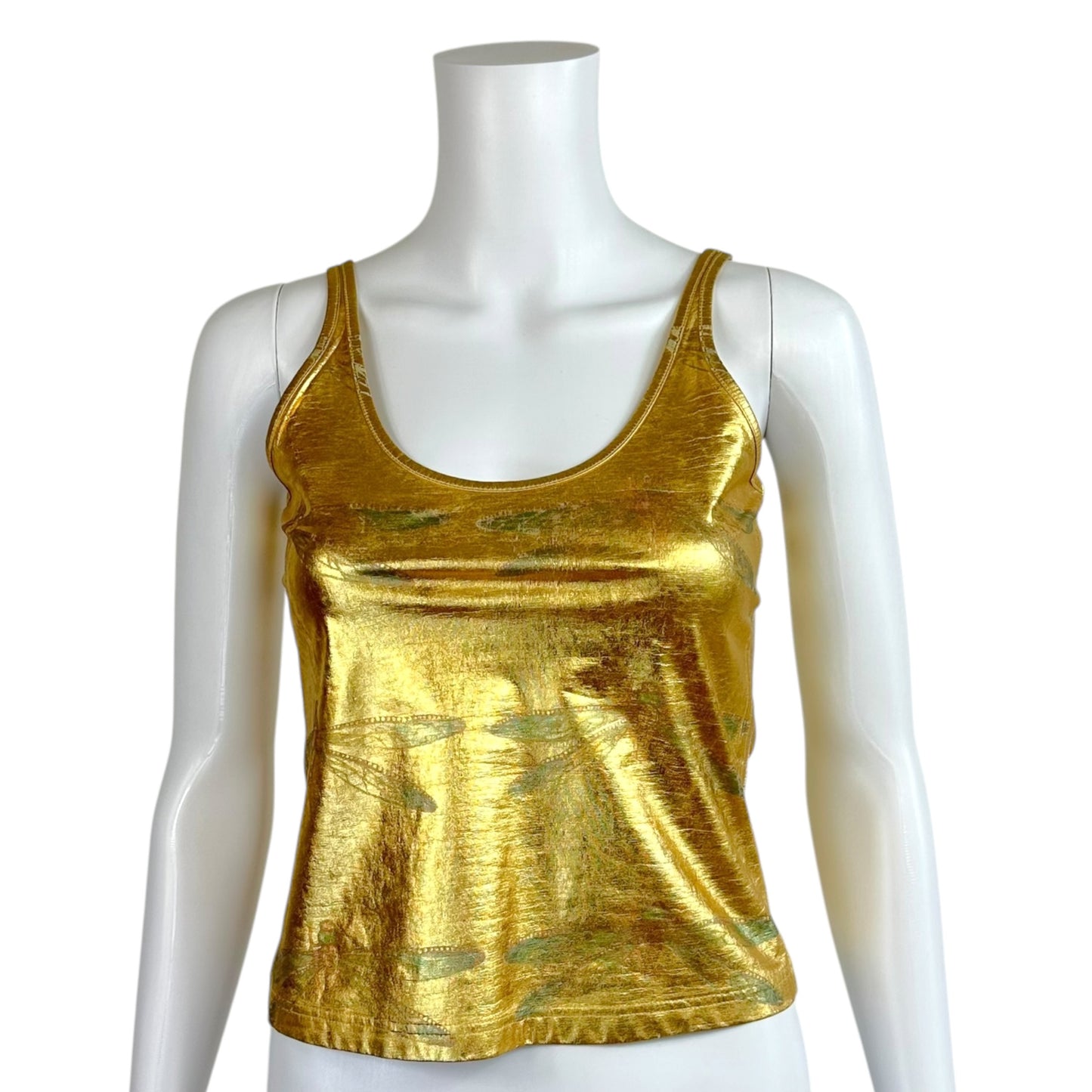 Roberto Cavalli Gold Metallic Lamé Dragonfly Tank Skirt Set