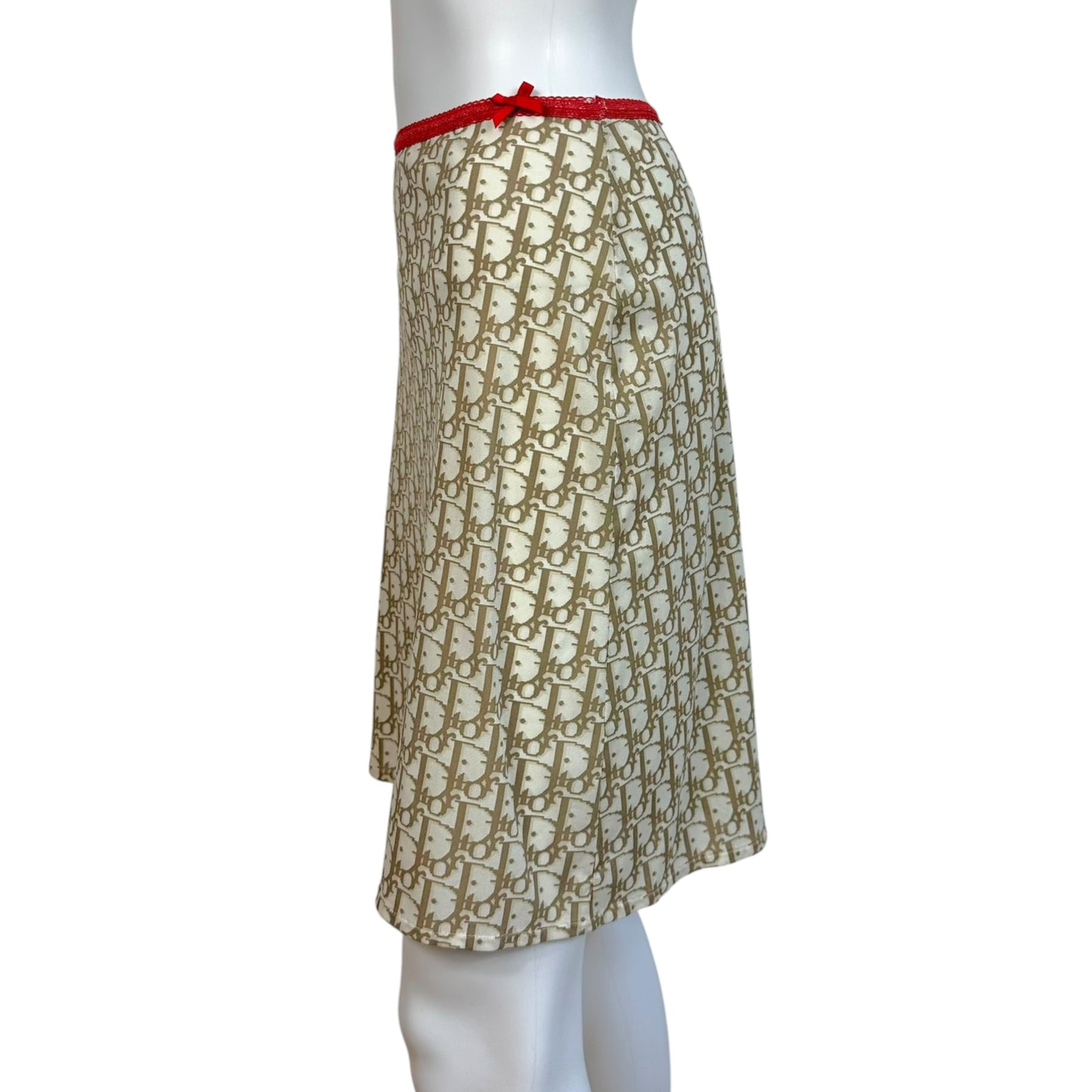 Christian Dior Beige & White Trotter Monogram Mesh Midi Skirt
