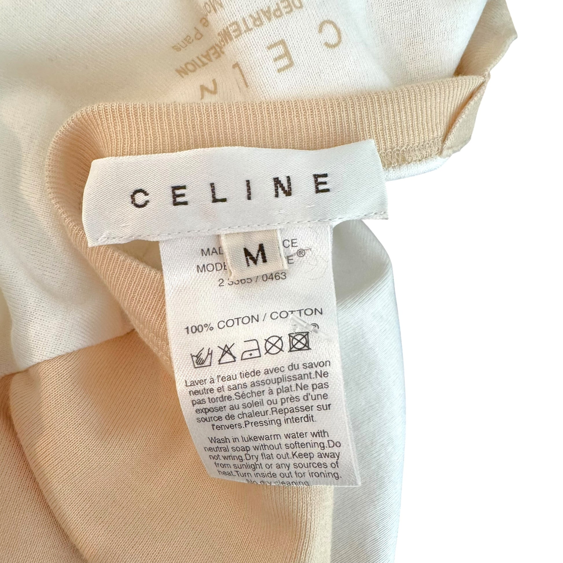 Celine Beige White Studded Triomphe Logo T-Shirt