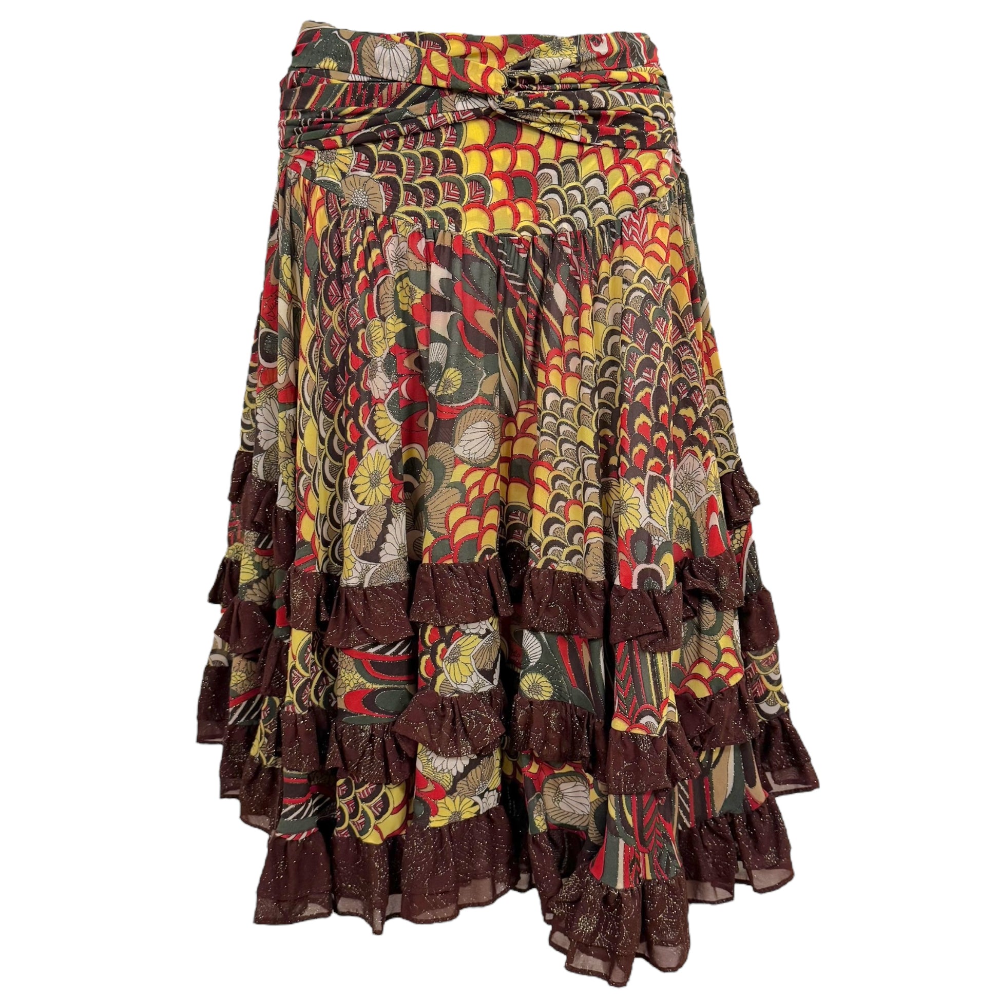 Just Cavalli Roberto Cavalli Metallic Ruffle Printed Midi Skirt - Outfit Repeater