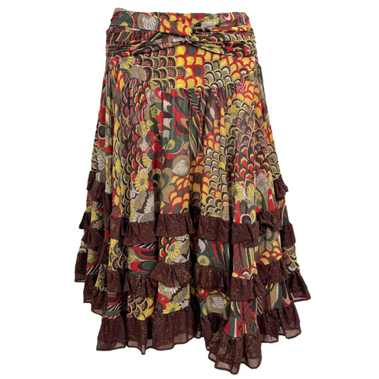 Just Cavalli Roberto Cavalli Metallic Ruffle Printed Midi Skirt
