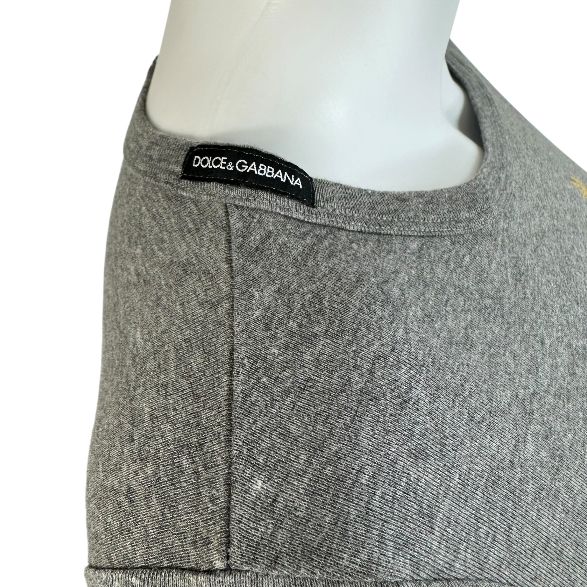Dolce & Gabbana Gray Yellow Logo Crest Graphic T-Shirt