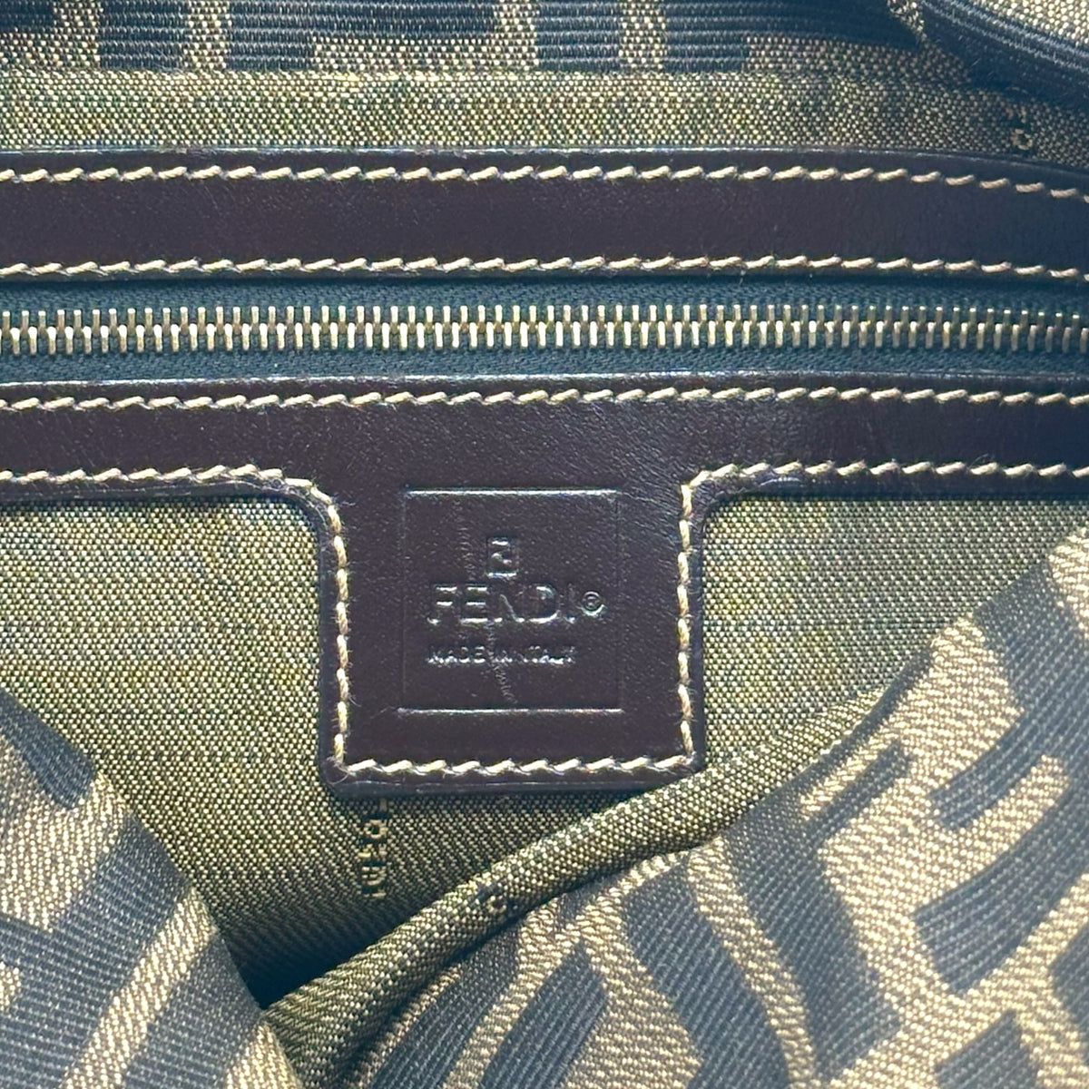 Fendi Brown Zucca Monogram Fold-Over Baguette Bag