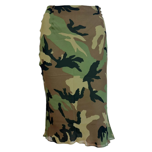 Christian Dior Camo Print Silk Midi Skirt Green Brown