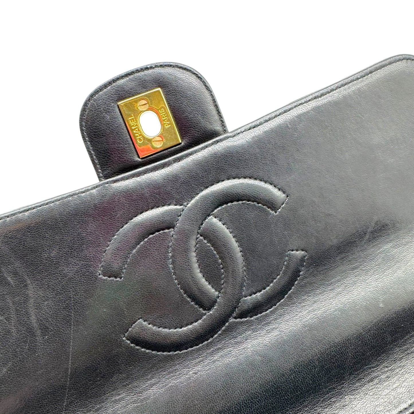Chanel Black Matelasse Lambskin Top Handle Kelly Flap Bag 1994-96