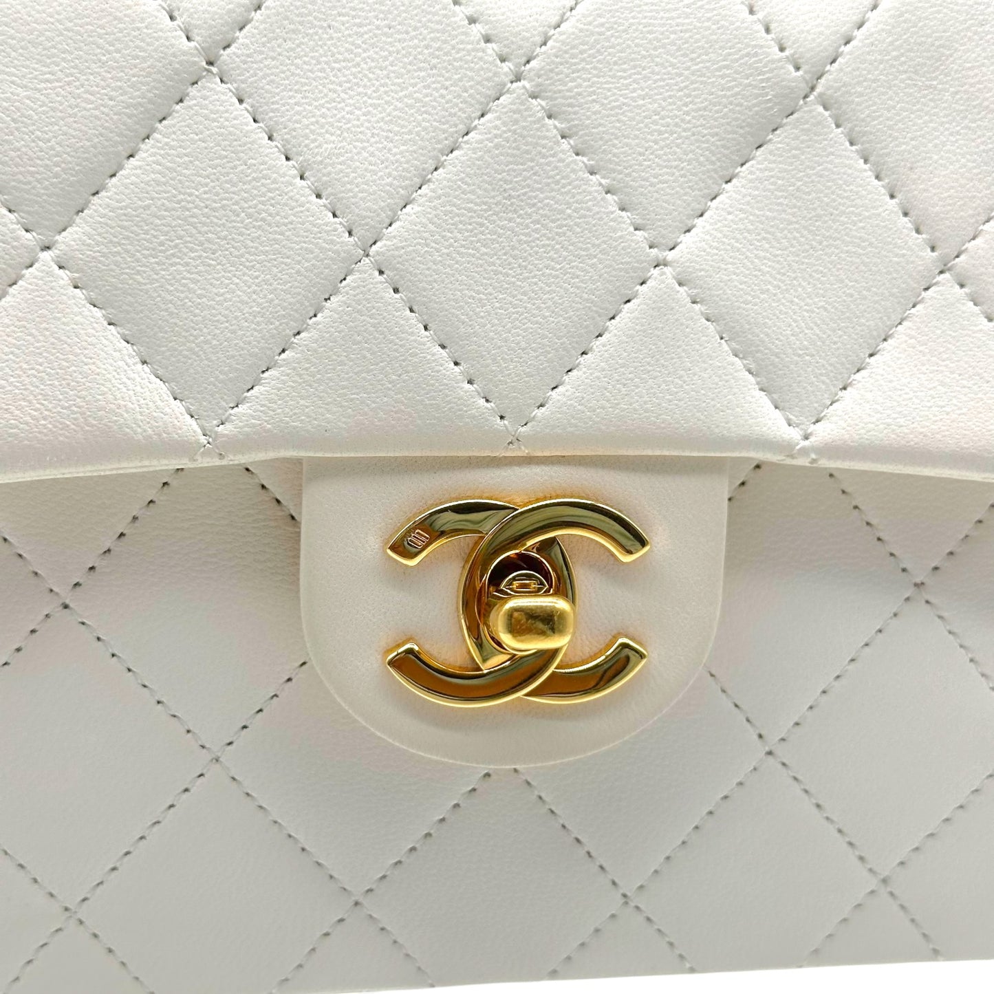 Chanel White Matelasse Lambskin & Gold Small Classic Flap Bag 1986-88
