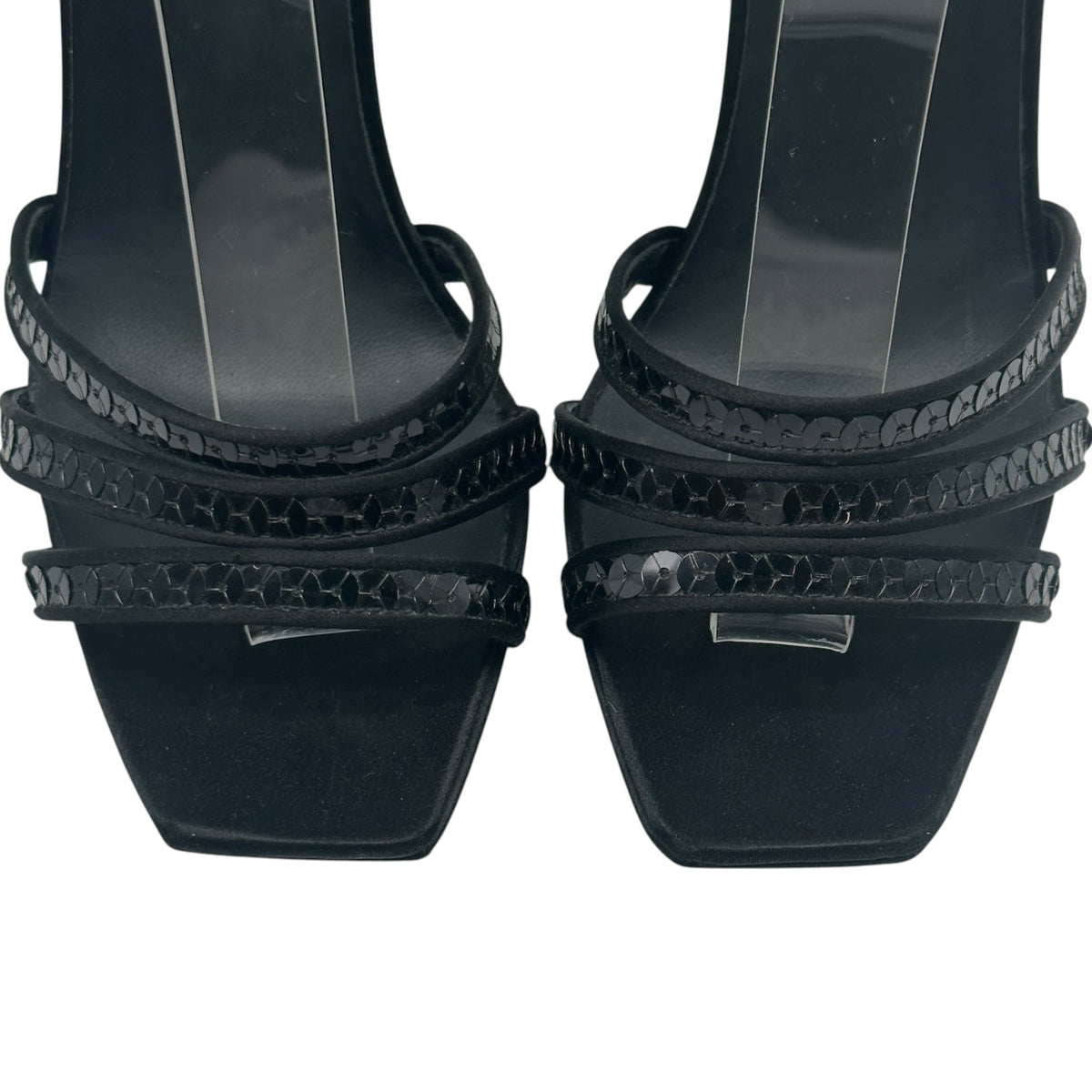 Chanel Black Strappy Sequin Platform Heeled Sandals