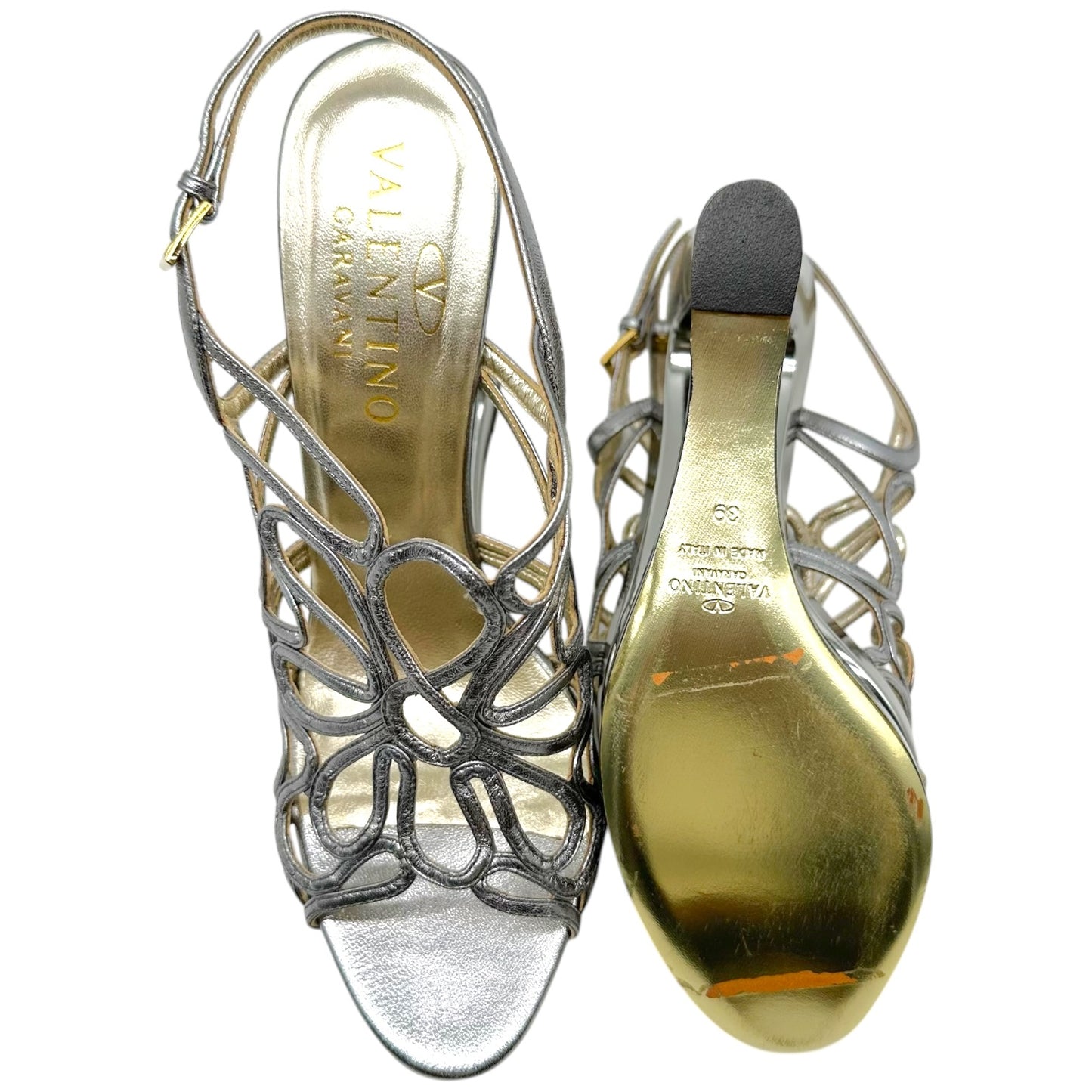 Valentino Garavani Silver Cut-Out Platform Wedge Heels