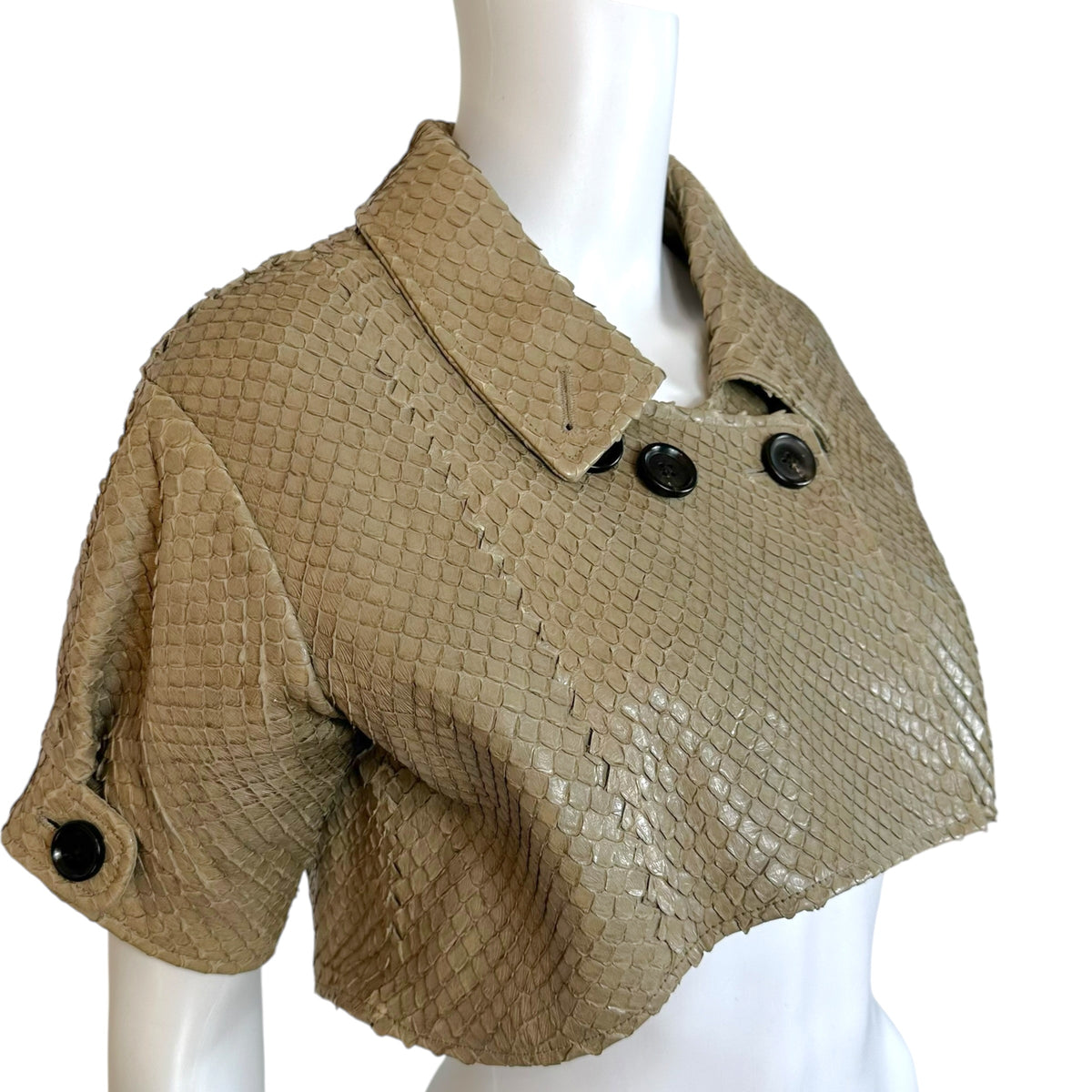 Bottega Veneta Cropped Bolero Jacket Taupe Gray Snakeskin
