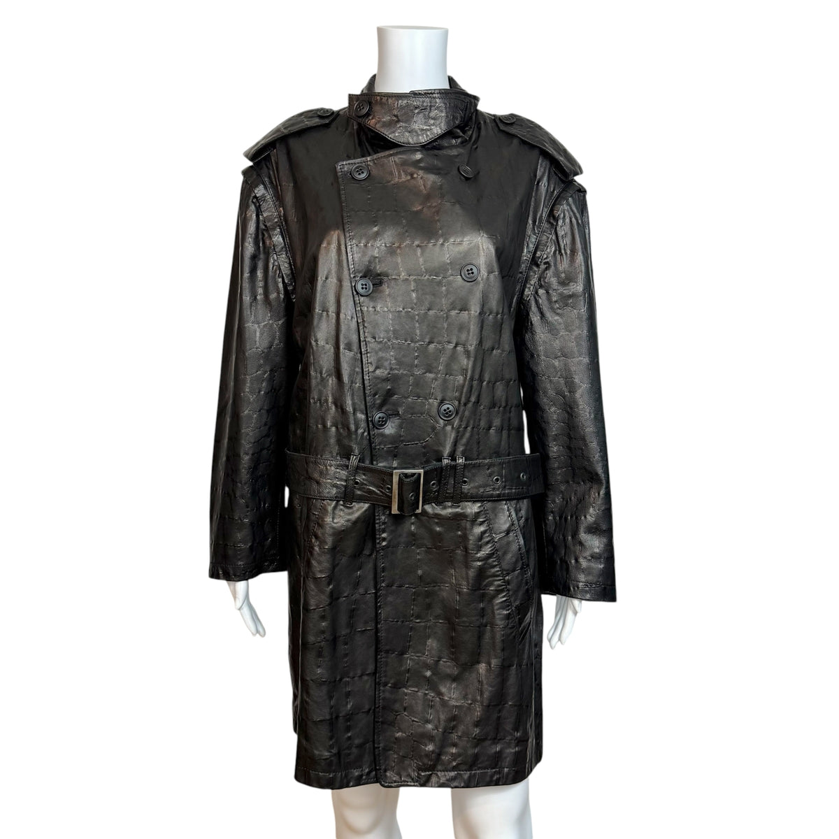 Emporio Armani F/W 2010 Croc Print Black Leather Trench Coat