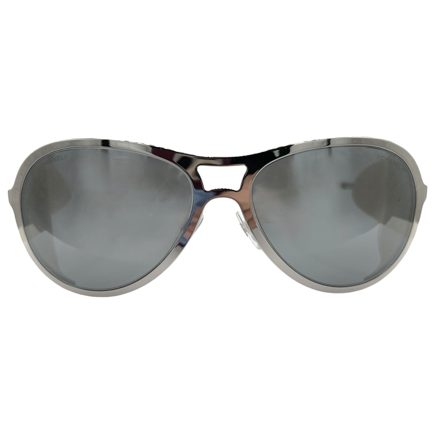 Chanel Silver & White Lambskin Detachable Side Aviator Sunglasses 50852A w/ Case RARE