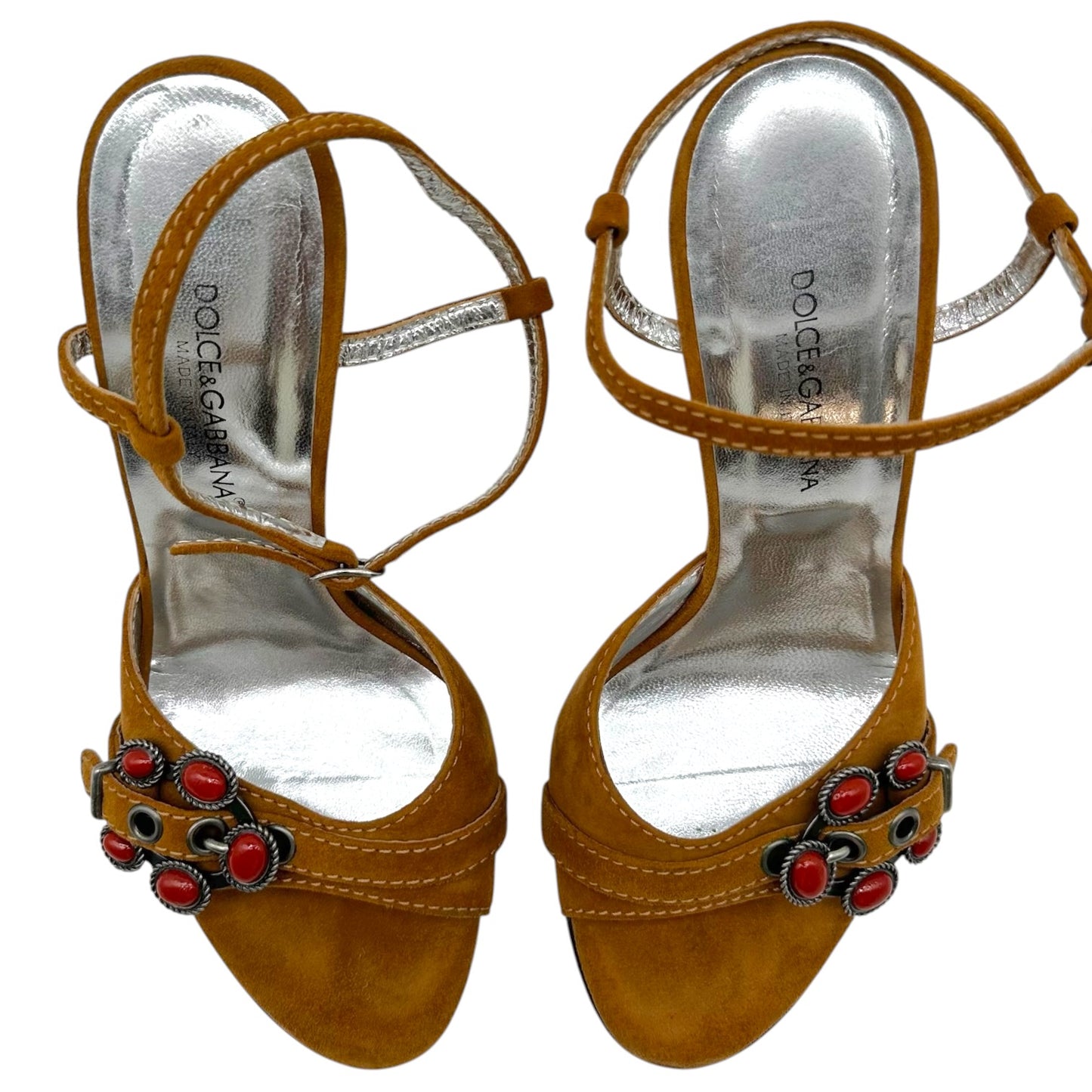 Dolce & Gabbana Brown Suede Wedge Heels with Red Stones
