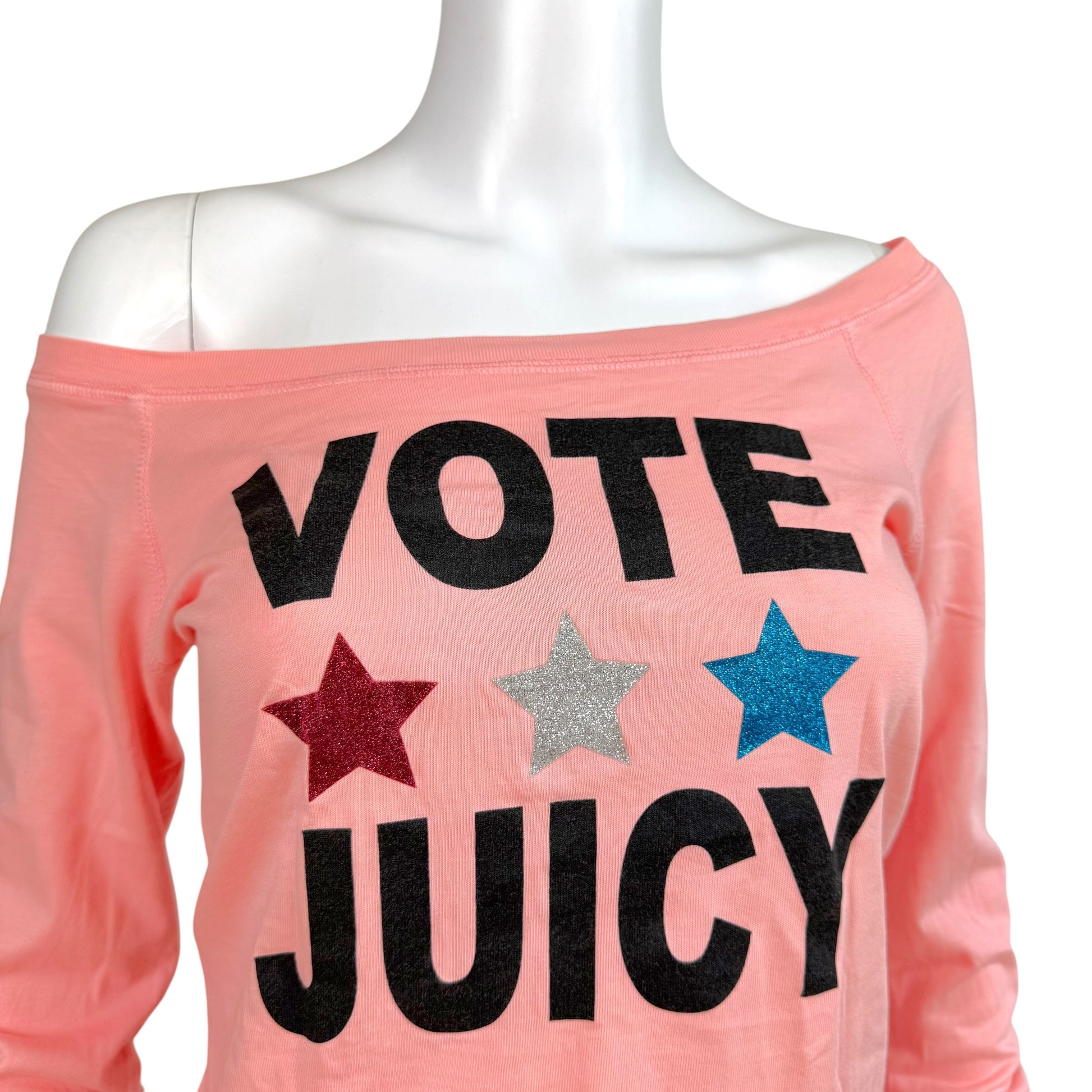 Juicy Couture Off-Shoulder Graphic Longsleeve T-Shirt Pink