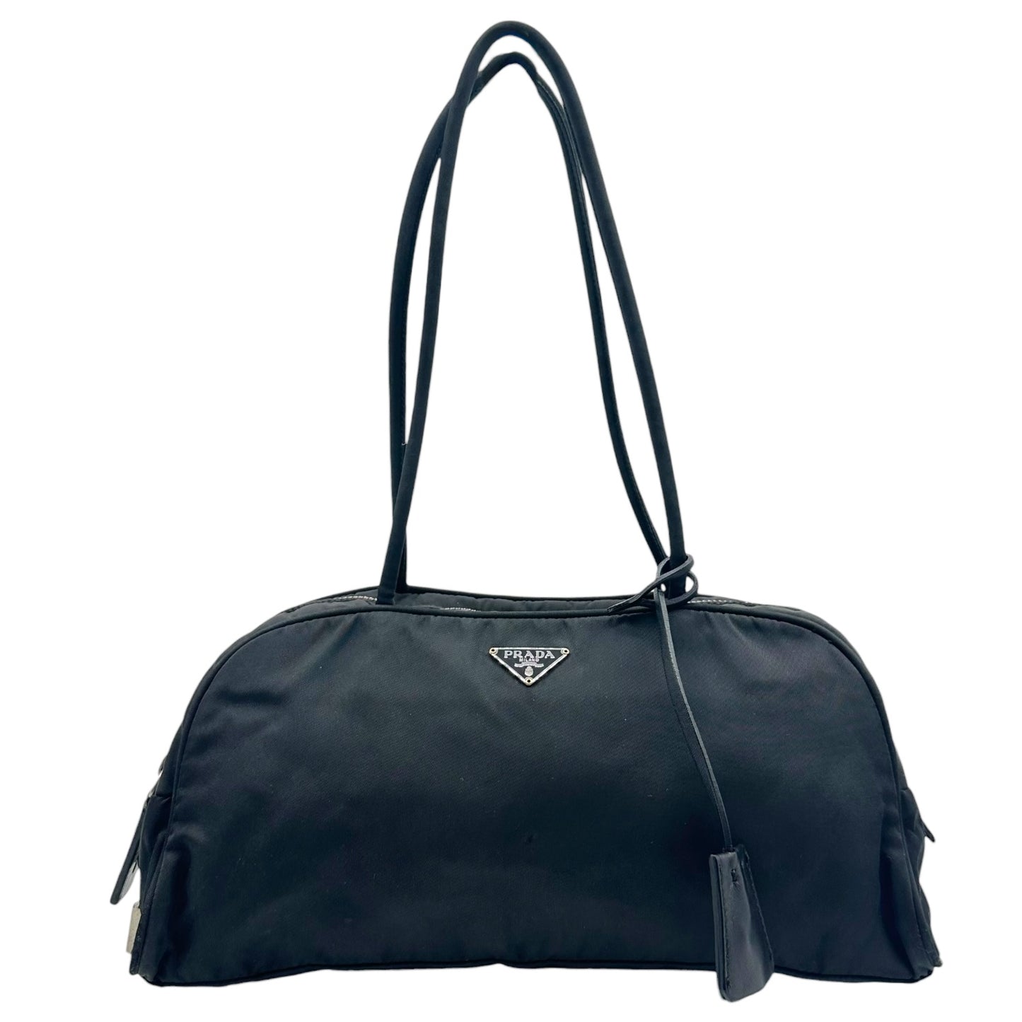 Prada Black Nylon East West Bowler Shoulder Bag