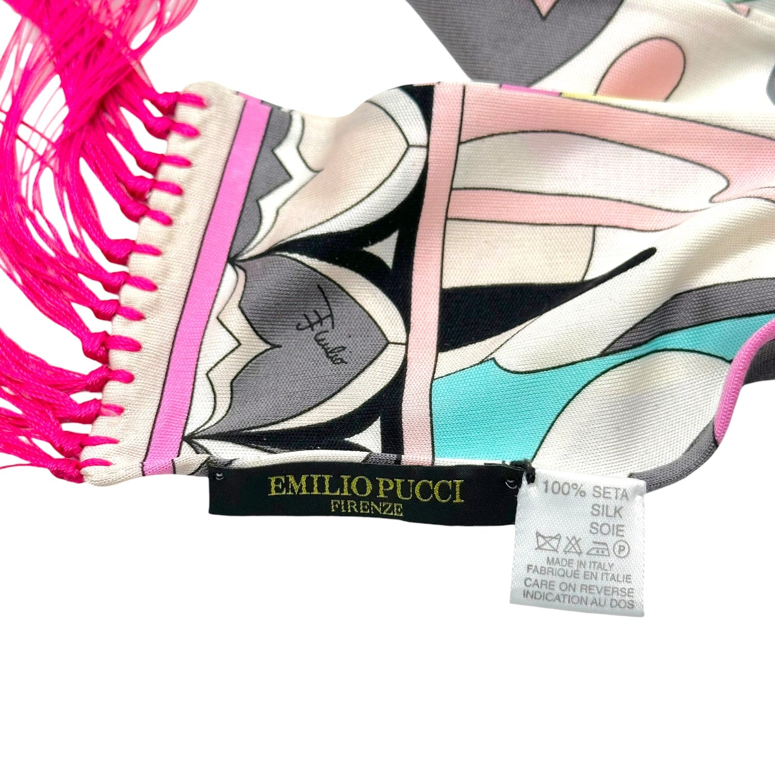 Emilio Pucci Silk Scarf Multicolor Print Fringe Trim
