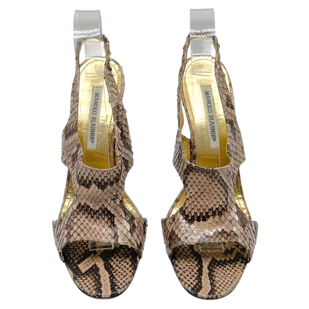 Manolo Blahnik Brown Python Slingback Sandal Heels