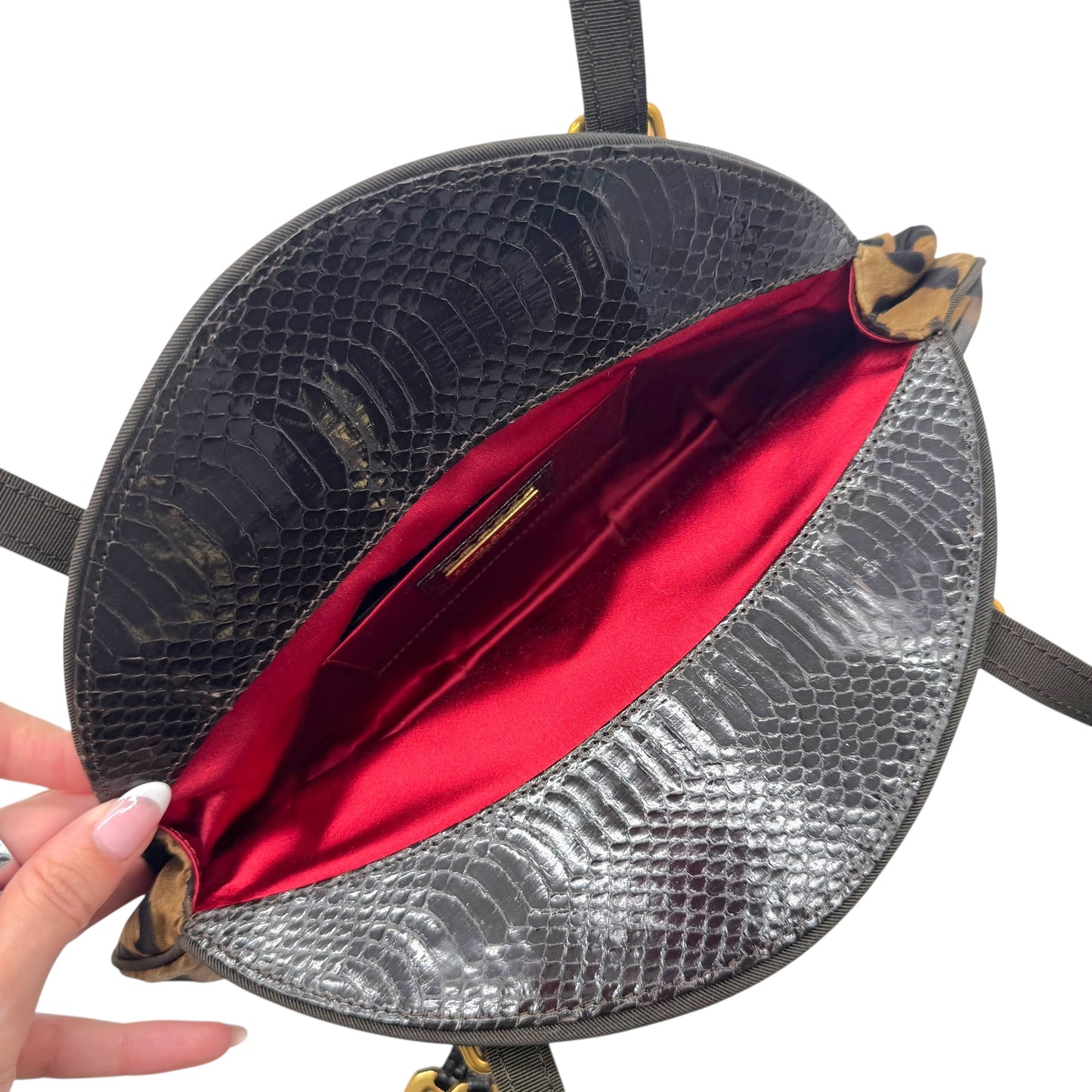 Dolce & Gabbana Leopard Print Silk & Python Mini Bag