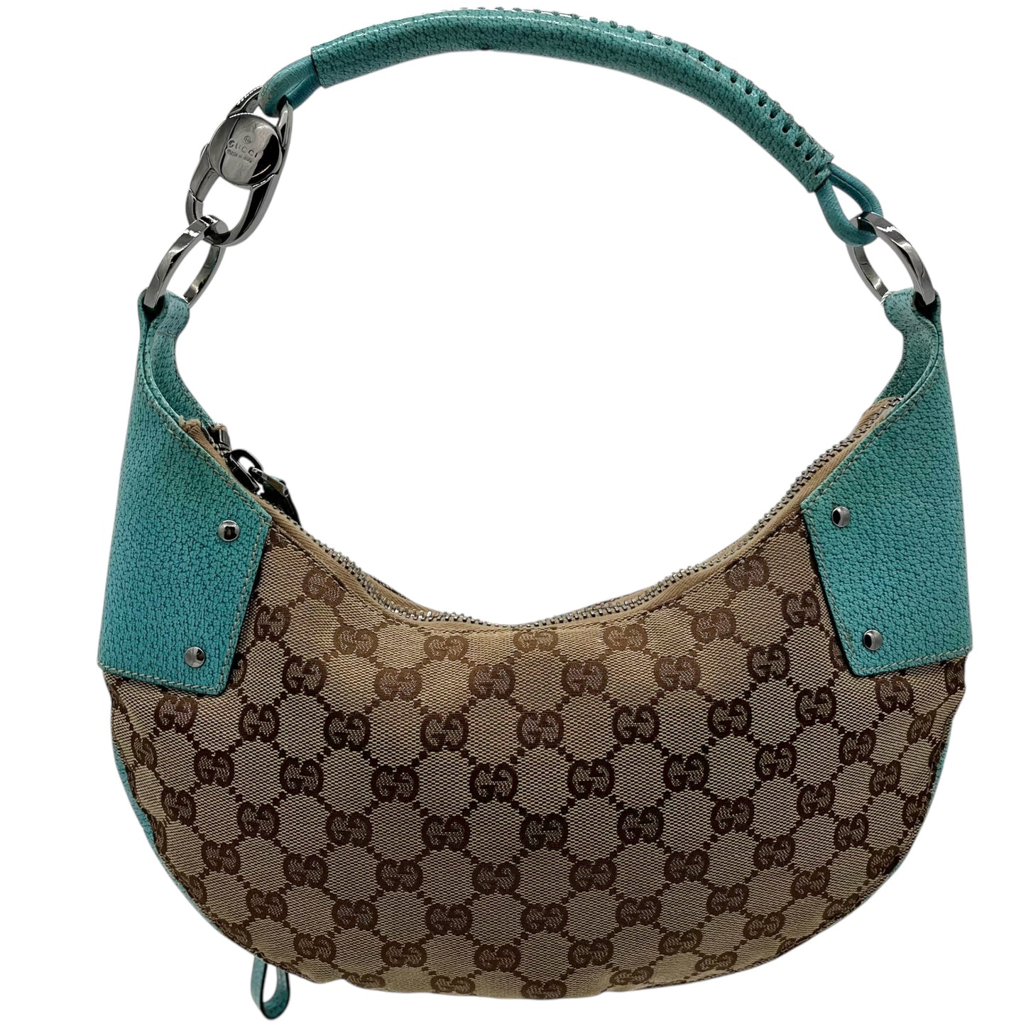 Gucci Teal & Tan Monogram Crescent Shoulder Bag