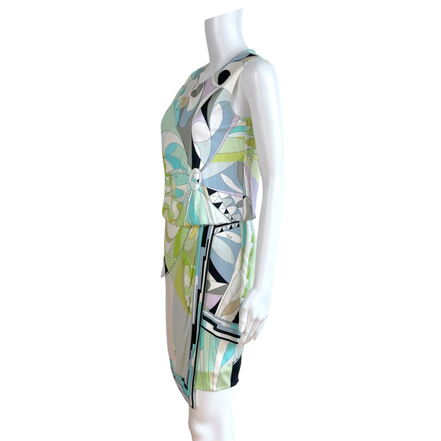 Emilio Pucci Mini Dress Blue Green Printed Sleeveless