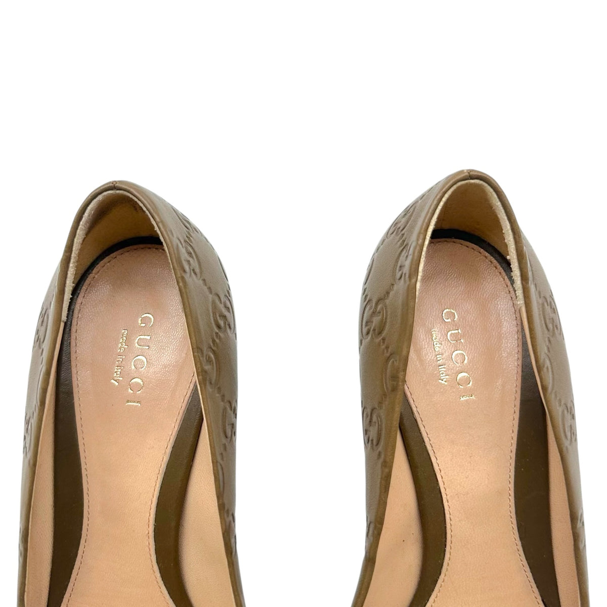 Gucci Brown Guccissima Embossed Monogram Horsebit Peep-Toe Pumps