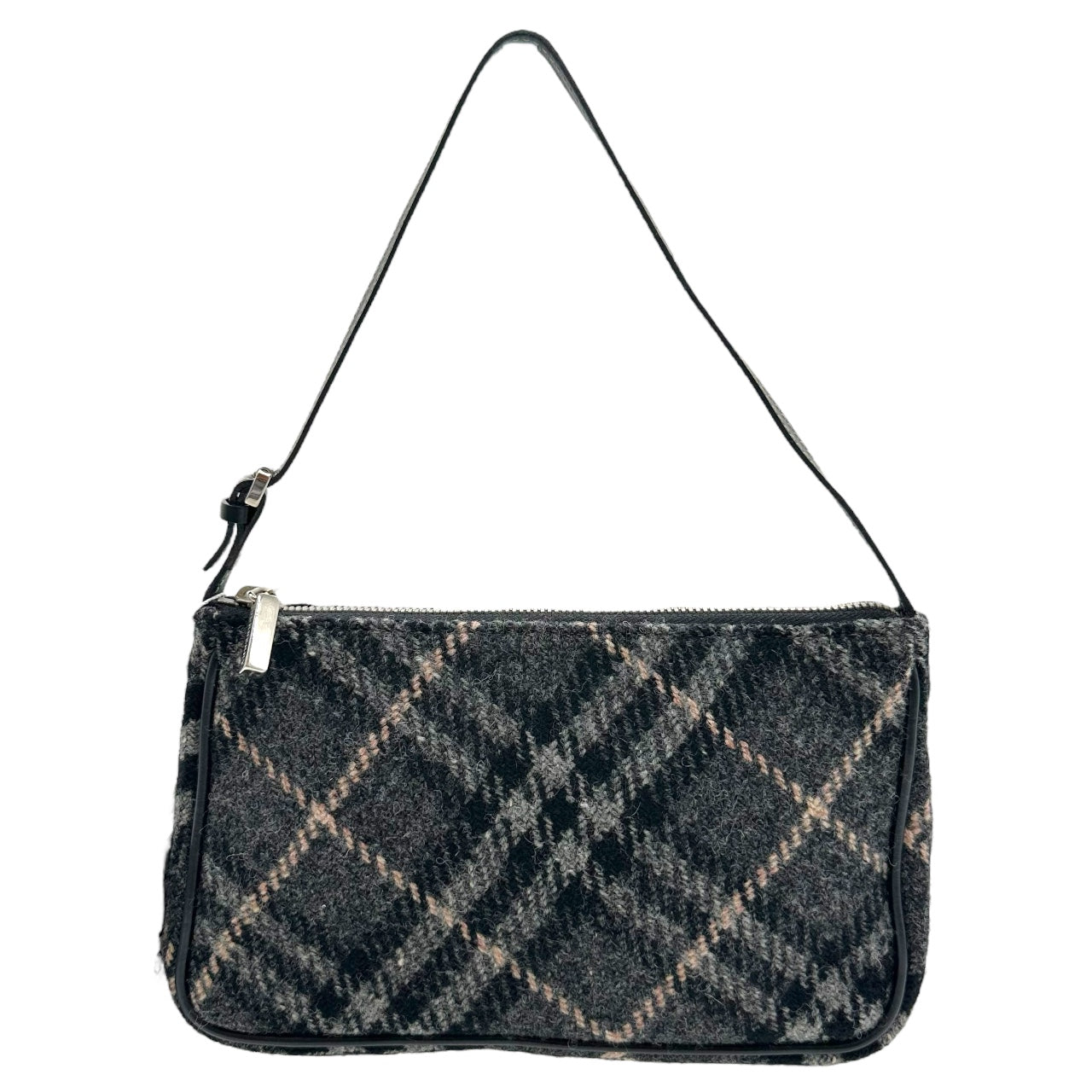 Burberry Gray & Pink Nova Check Plaid Wool Shoulder Pochette Bag - Outfit Repeater