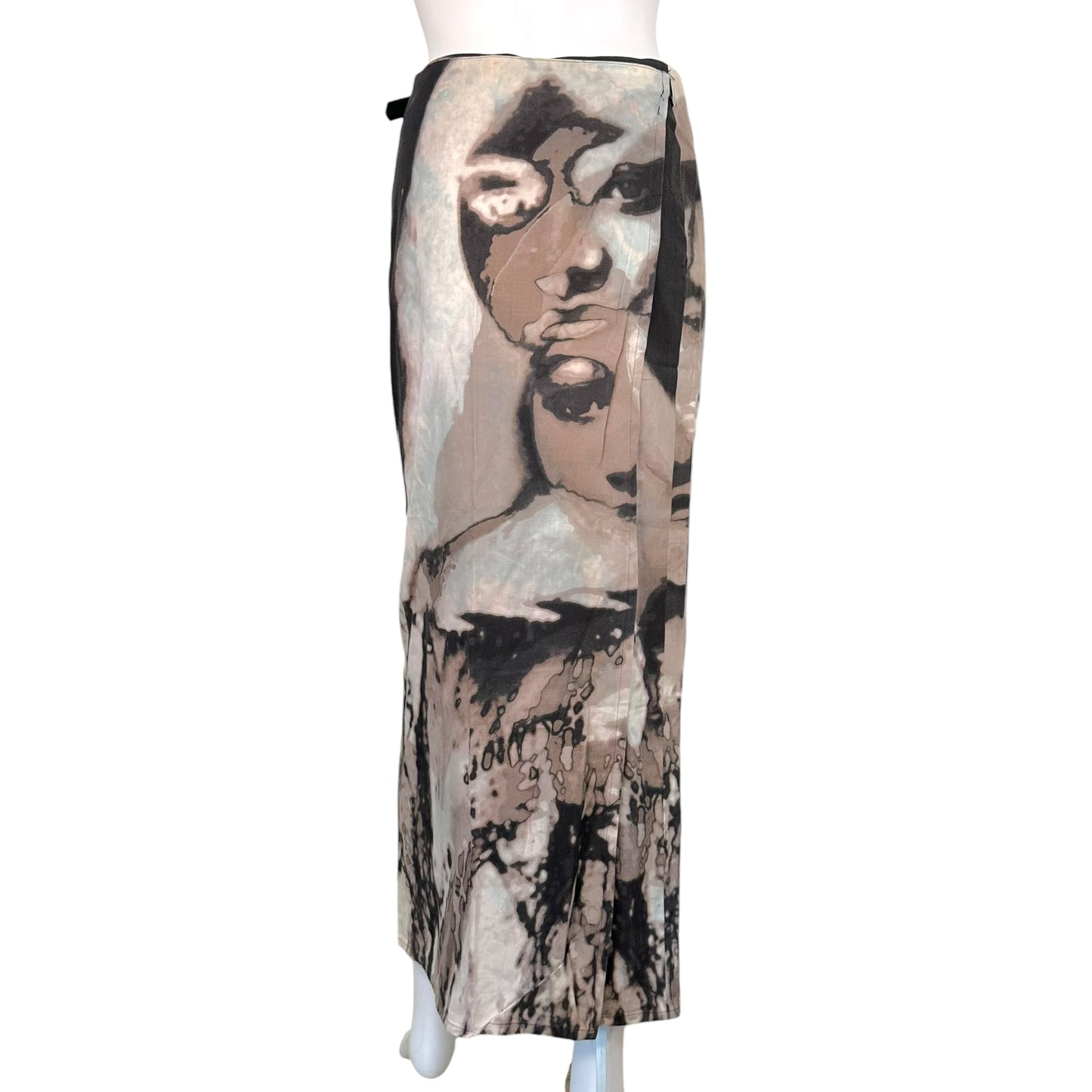 Jean Paul Gaultier Gray & Black Face Print Midi Wrap Skirt
