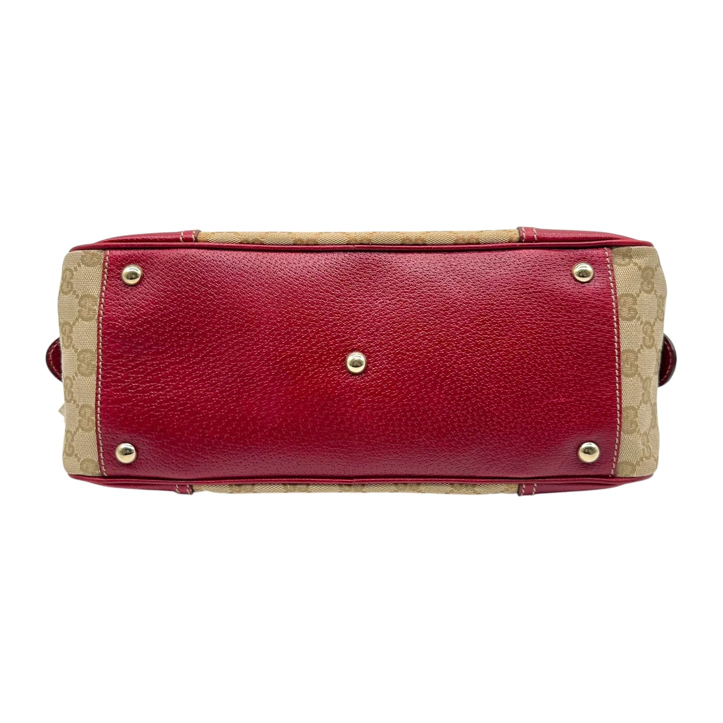 Gucci Tan Monogram & Burgundy Leather Bowler Bag