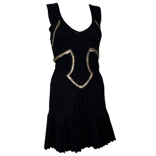 Just Cavalli Roberto Cavalli Black & Gold Knit Sweater Mini Dress