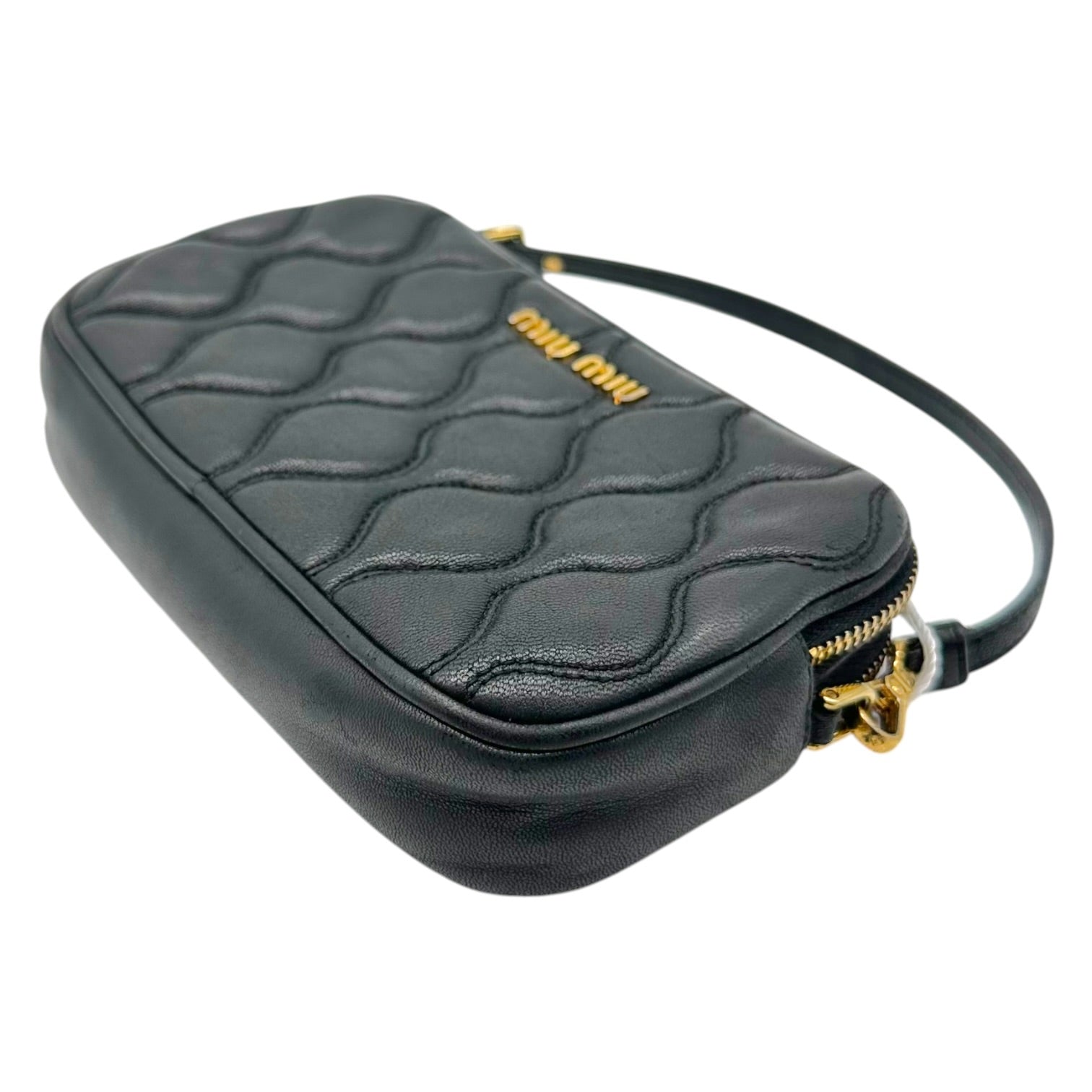 Miu Miu Black Gold Quilted Leather Mini Pochette Bag