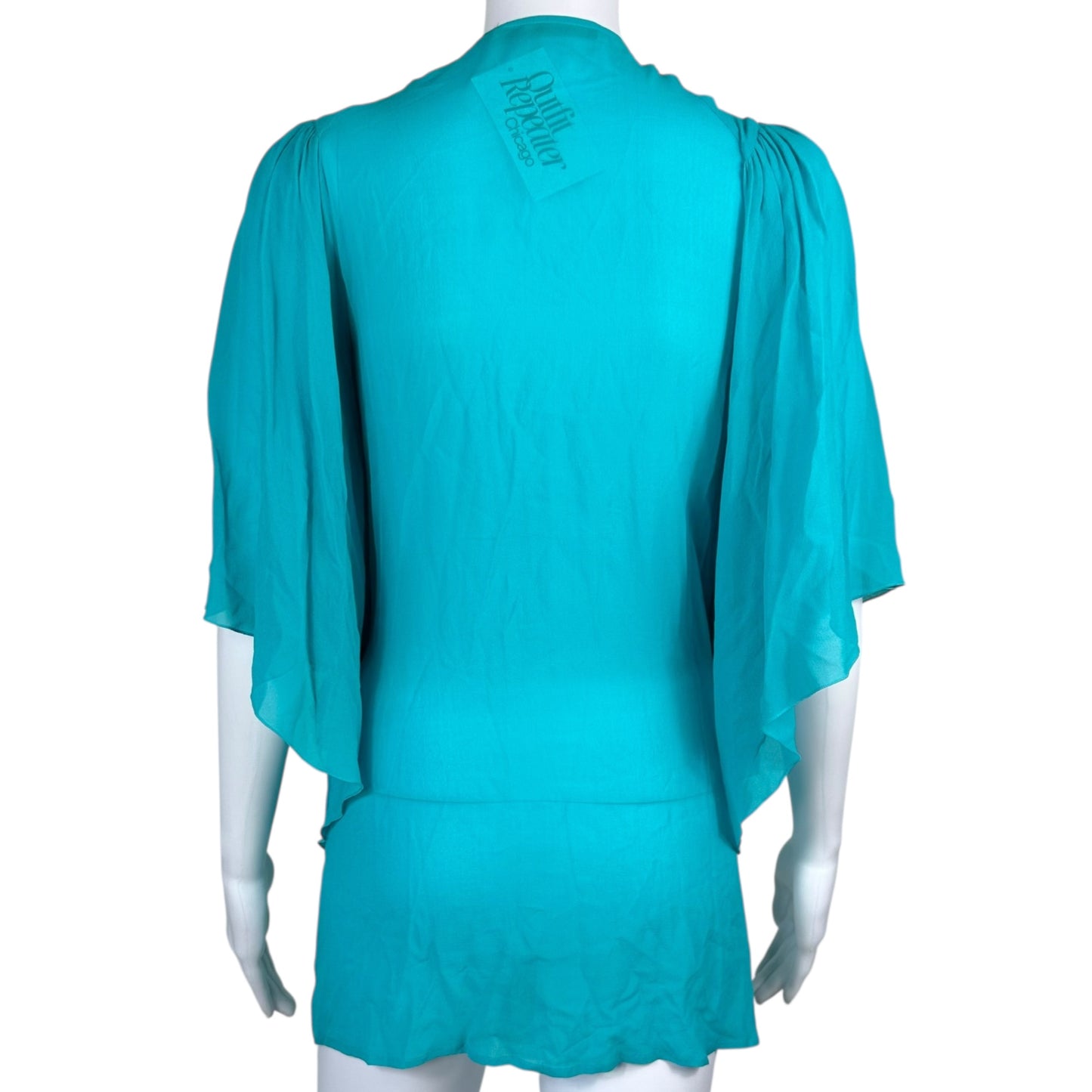 Roberto Cavalli Teal Silk Beaded Blouse Top NEW - Outfit Repeater