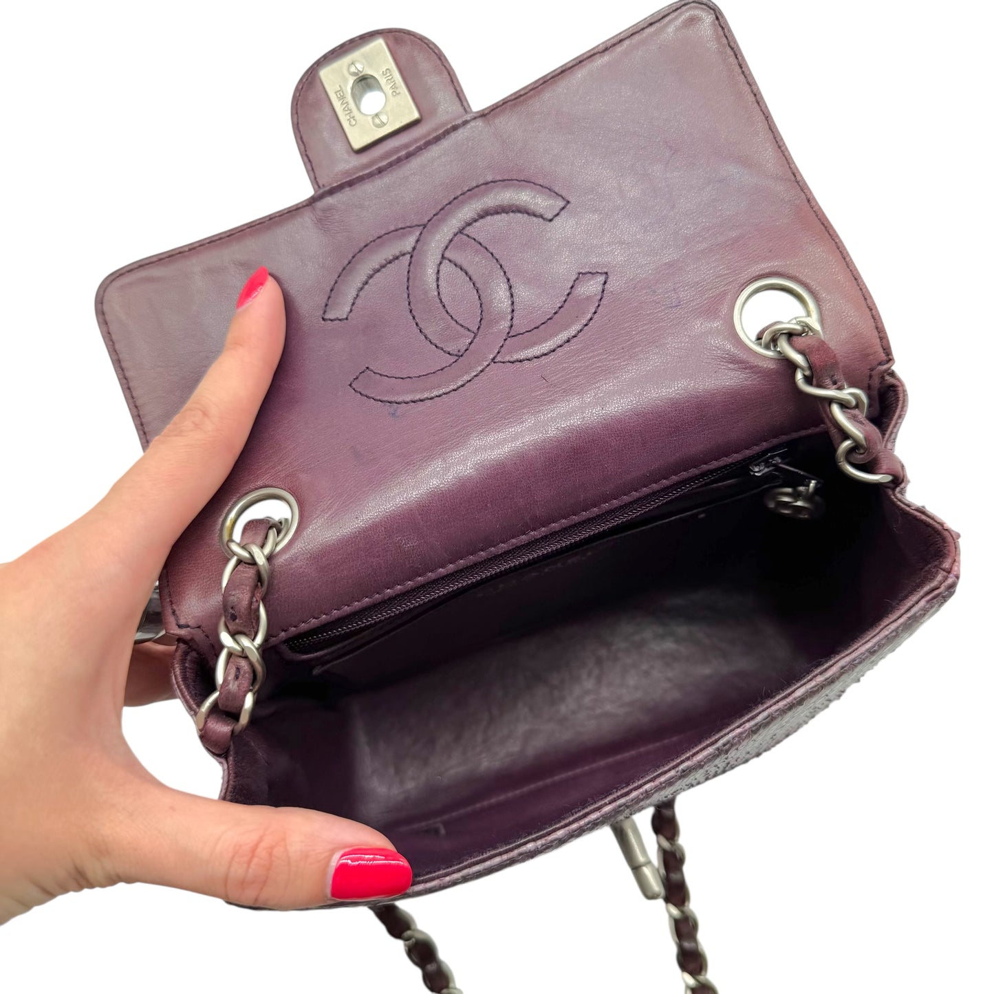 Chanel Purple Python Small Square Flap Bag