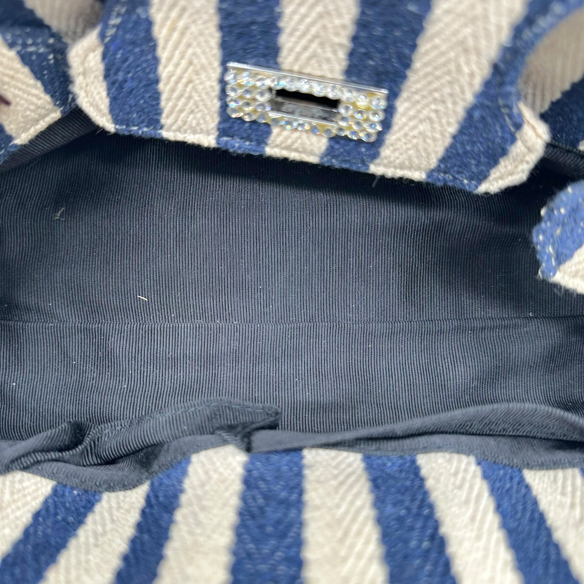 Tsuru Navy Ivory Striped Rhinestone Firkin Bag