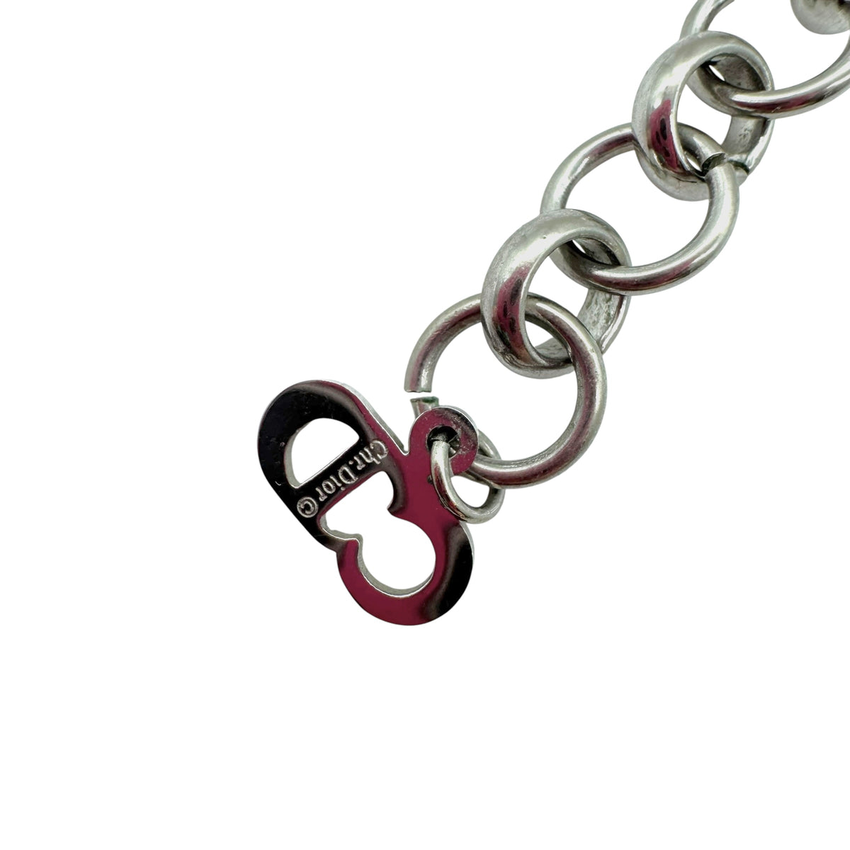 Christian Dior Silver CD Logo Bow Necklace