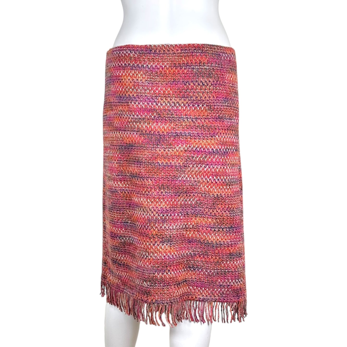 Missoni Pink Wool Knit Fringe Trim Midi Skirt