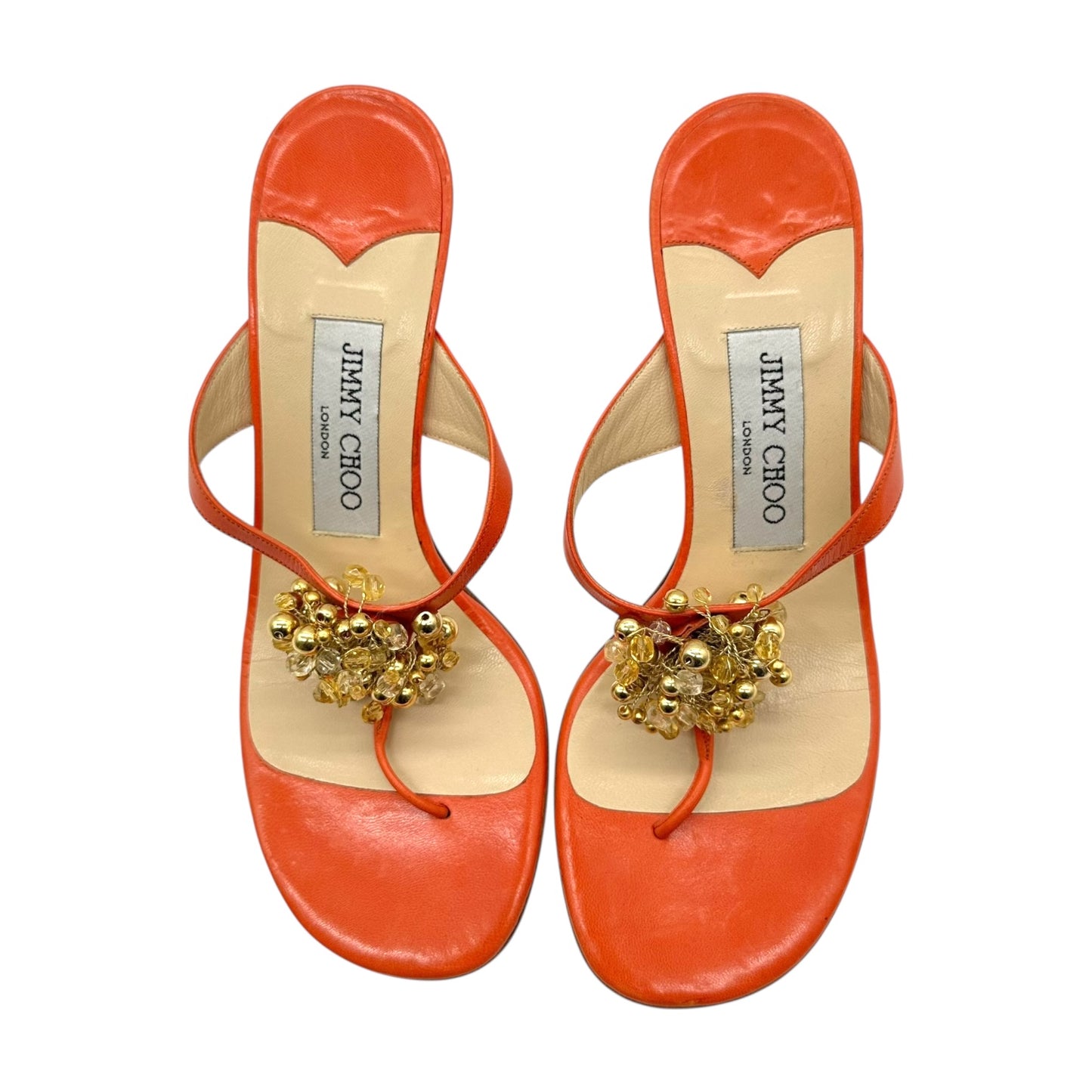 Jimmy Choo Orange Beaded Flip Flop Heels