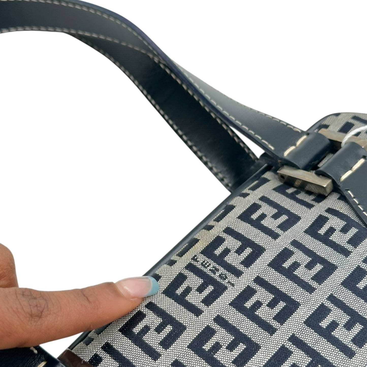 Fendi Navy Zucchino Monogram Kisslock Handbag