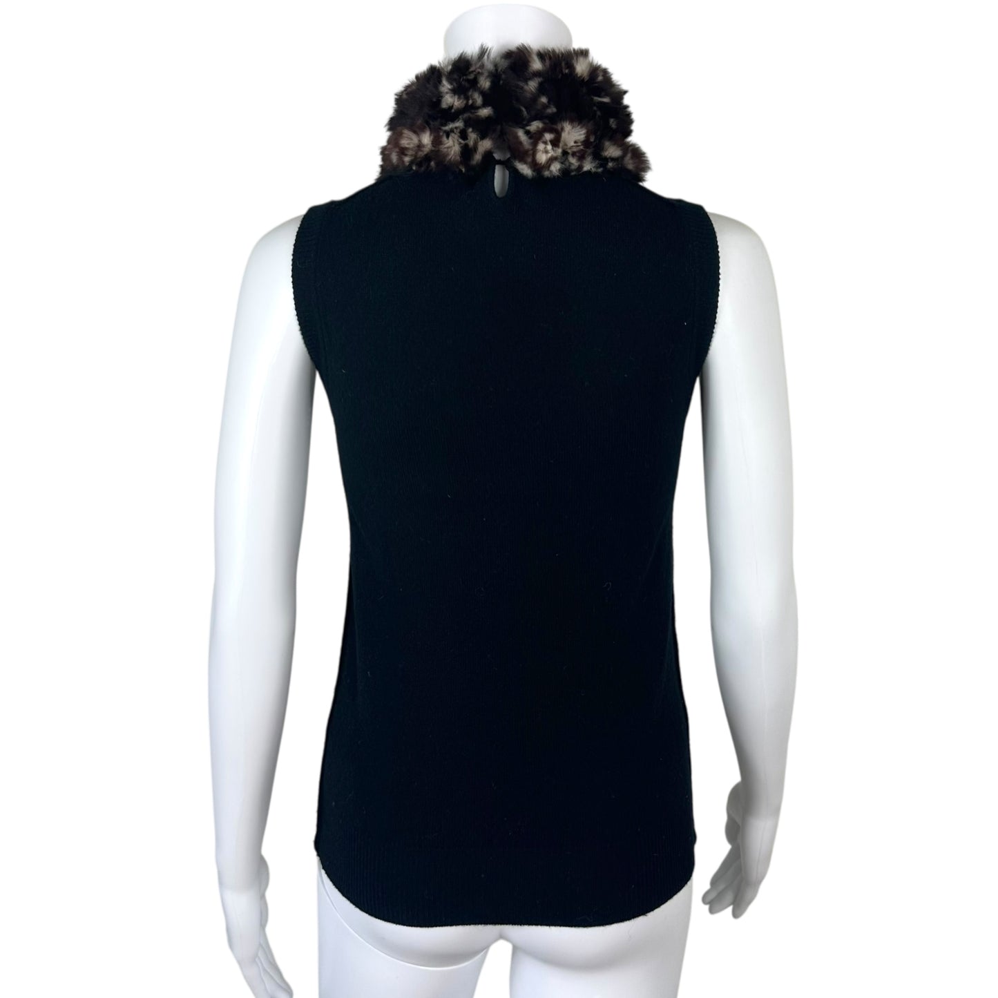 Dolce & Gabbana Black Cashmere & Rabbit Fur Collar Sweater Vest