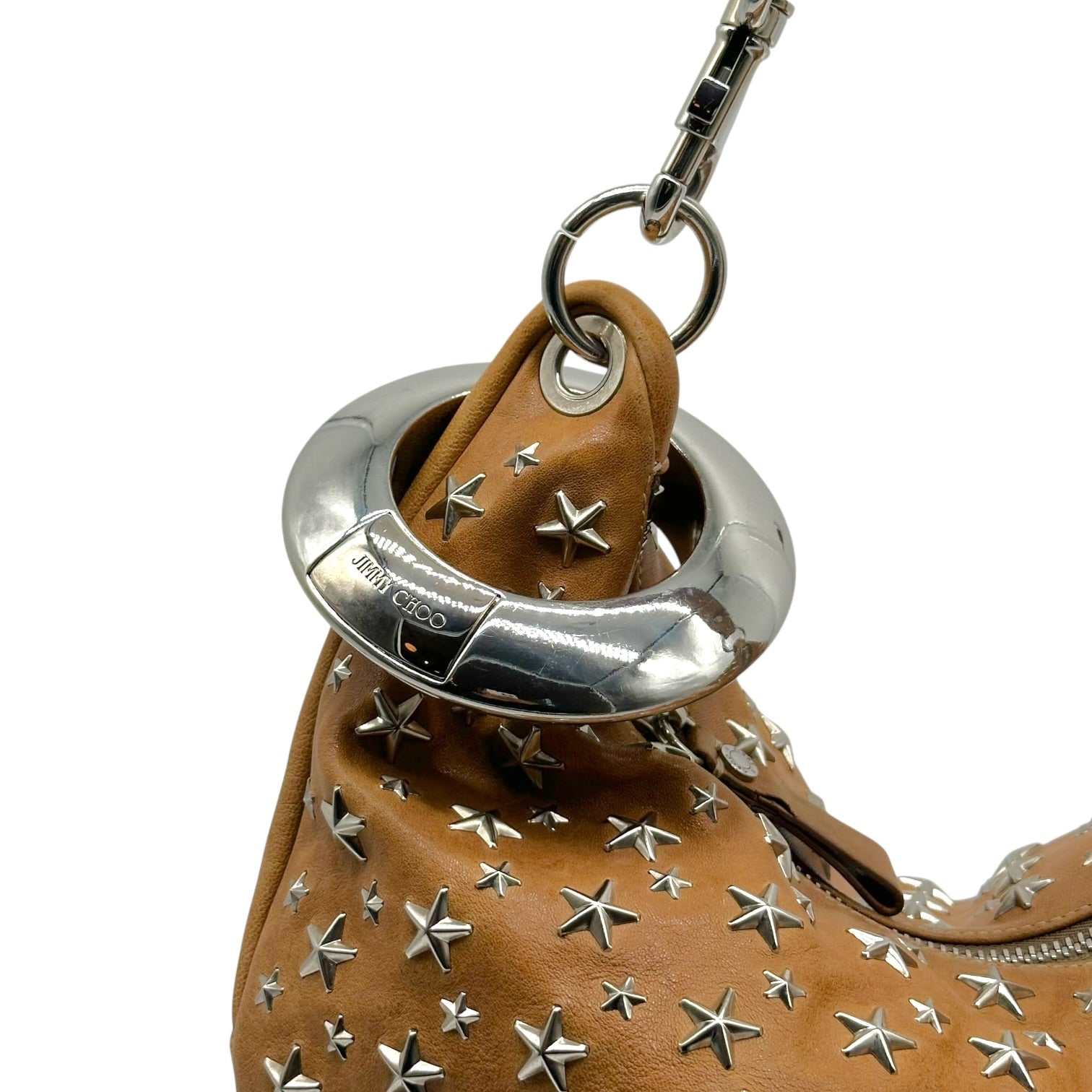 Jimmy Choo Tan Hobo Shoulder Bag With Star Studs
