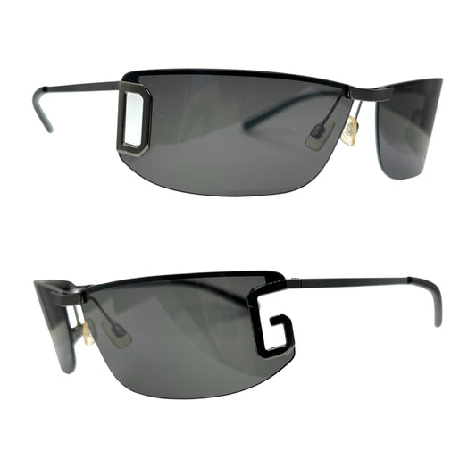 Dolce & Gabbana Black & Silver Rimless DG Logo Shield Sunglasses DG 610S