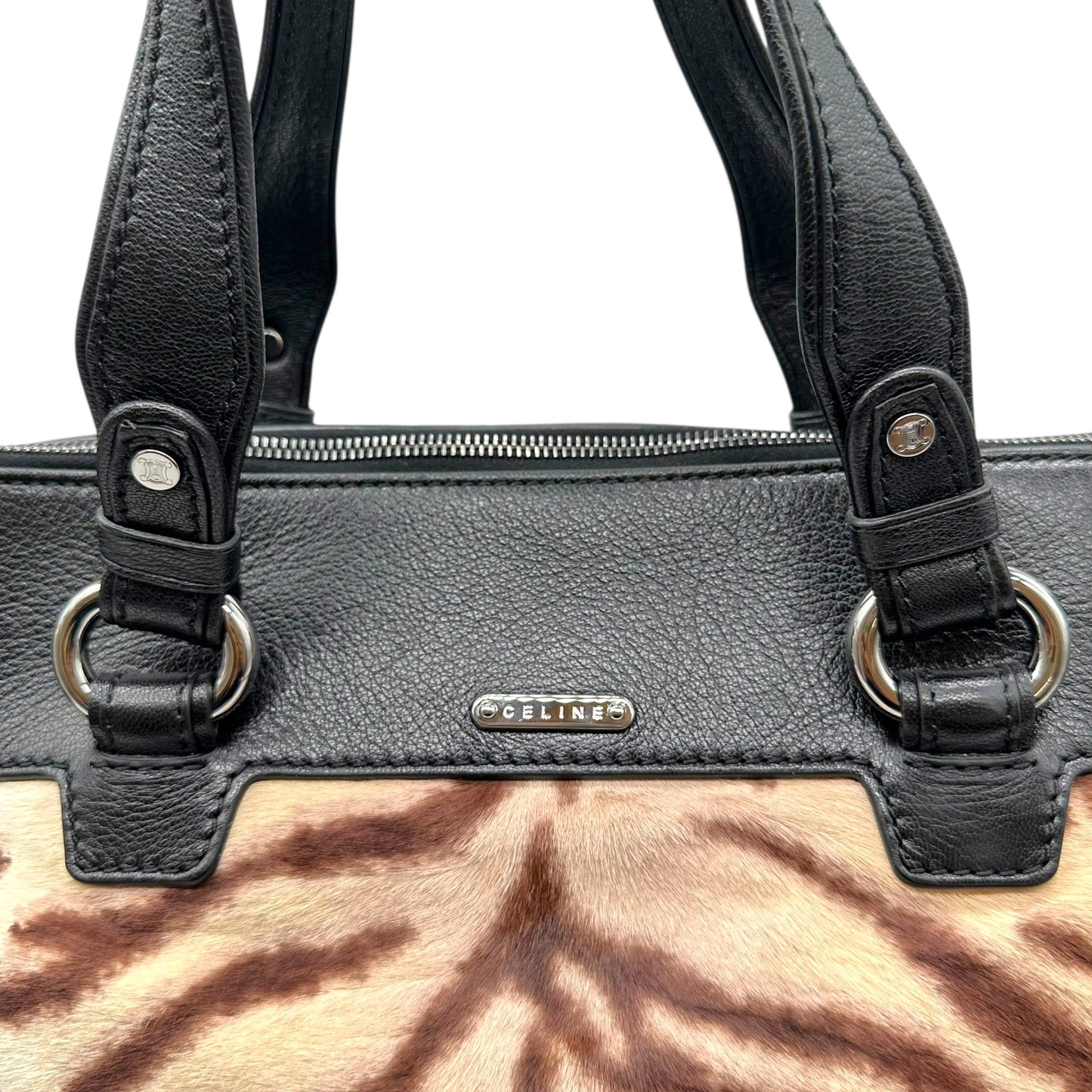 Celine Zebra Print Ponyhair & Black Leather 2-Way Tote Bag