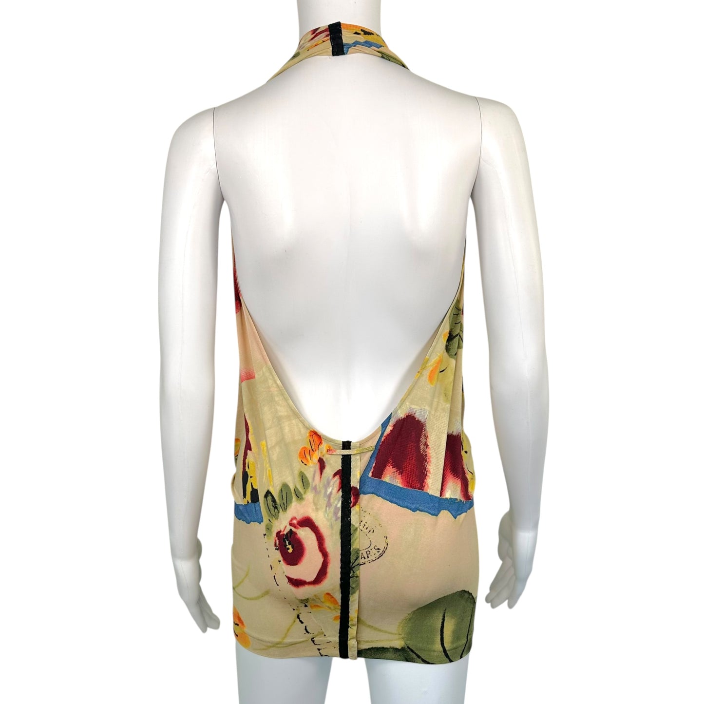 Jean Paul Galutier Floral Print Halter Neck Plunge Front Top