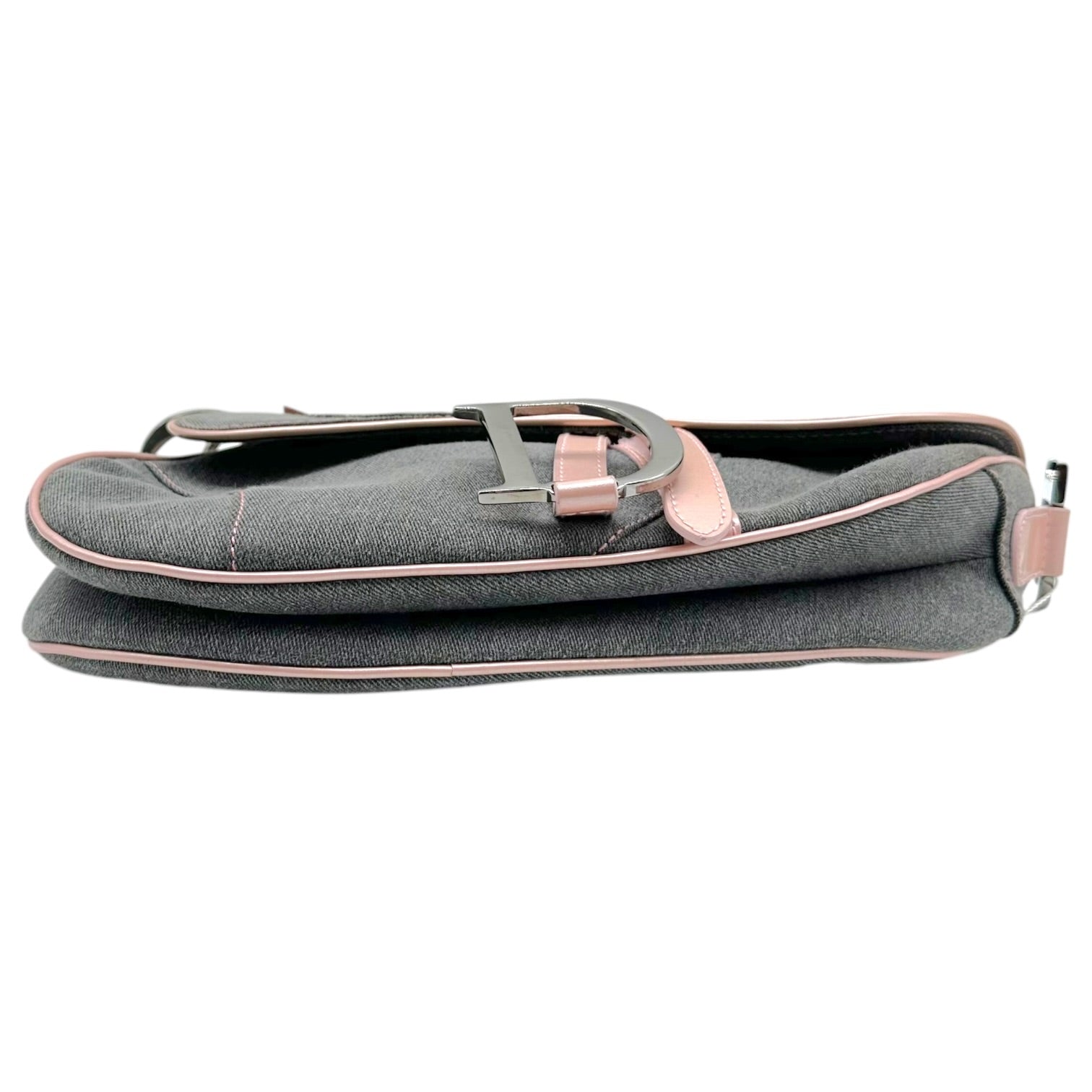 Christian Dior Saddle Shoulder Bag Gray Denim Pink Leather